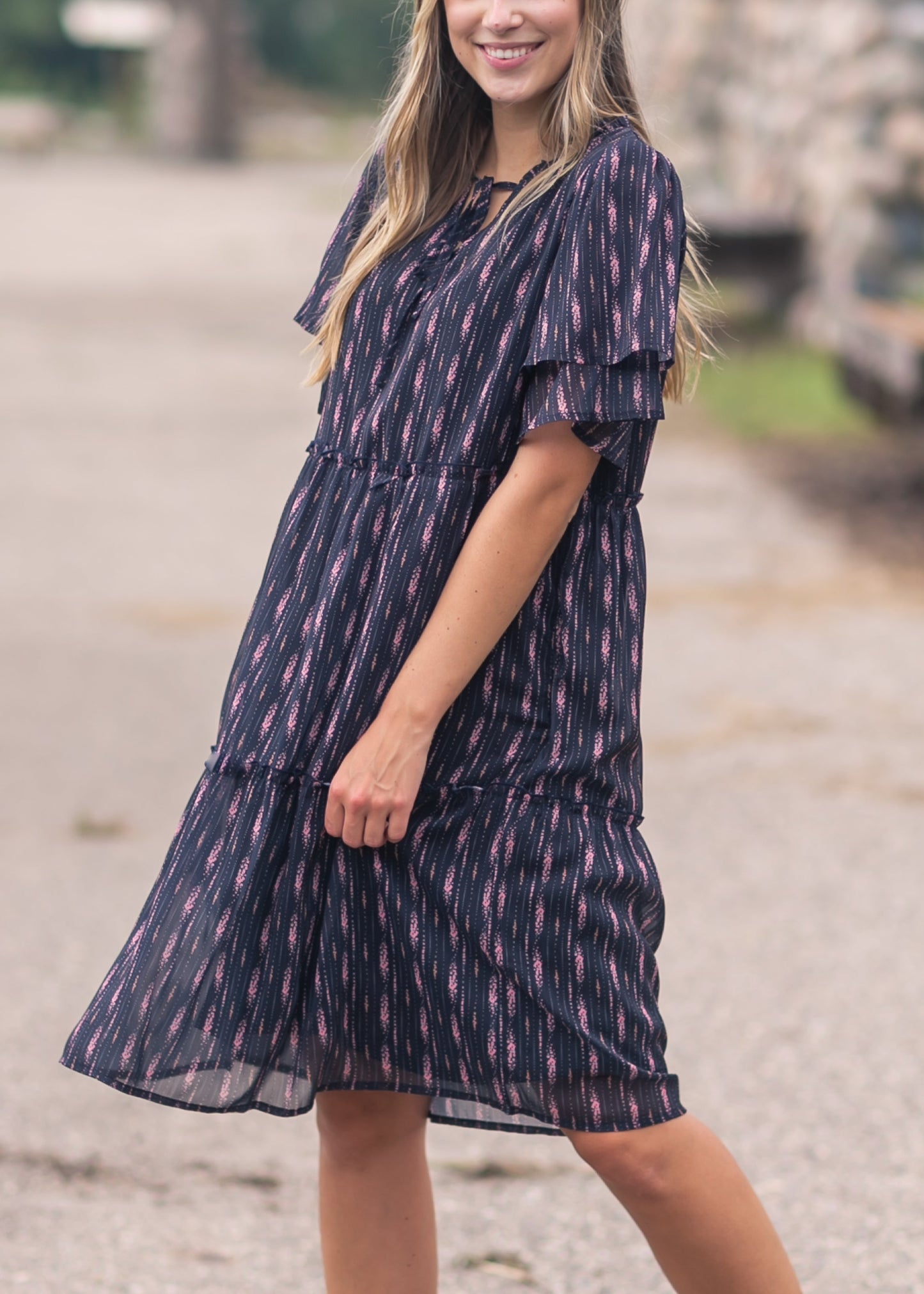 Floral Double Sleeve Midi Dress FF Dresses