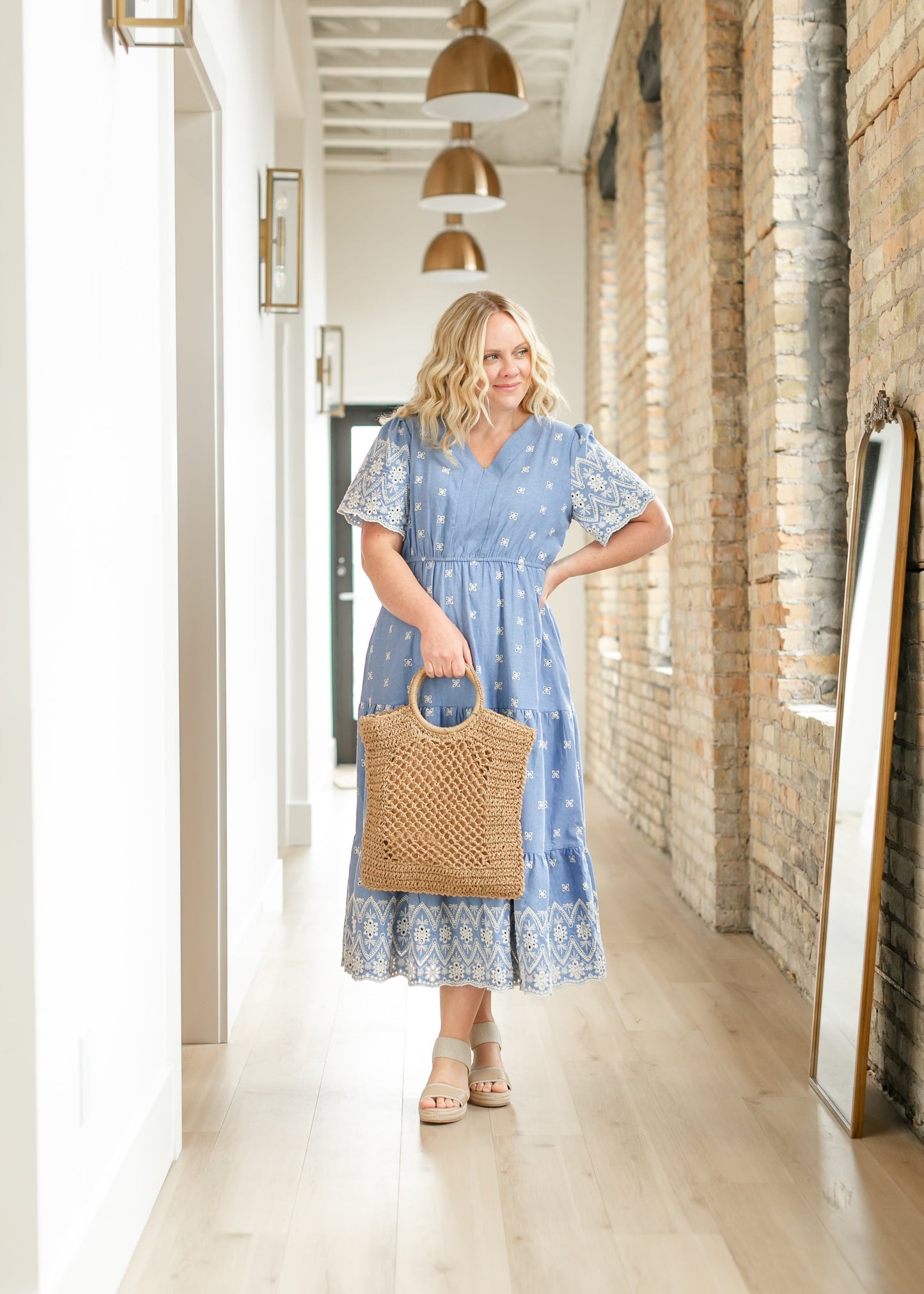 Floral Embroidered Border Detail Dress FF Dresses
