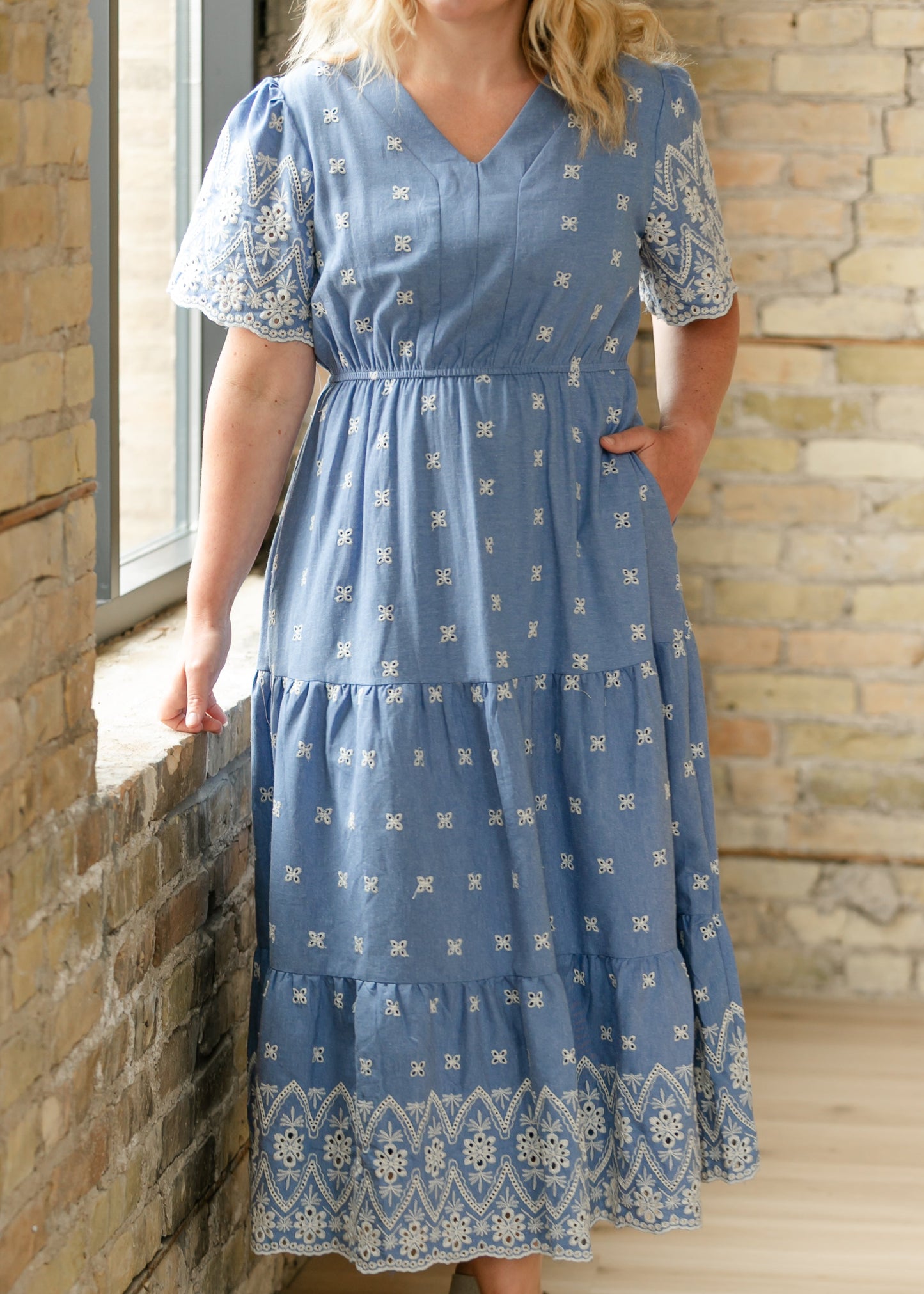 Floral Embroidered Border Detail Dress FF Dresses