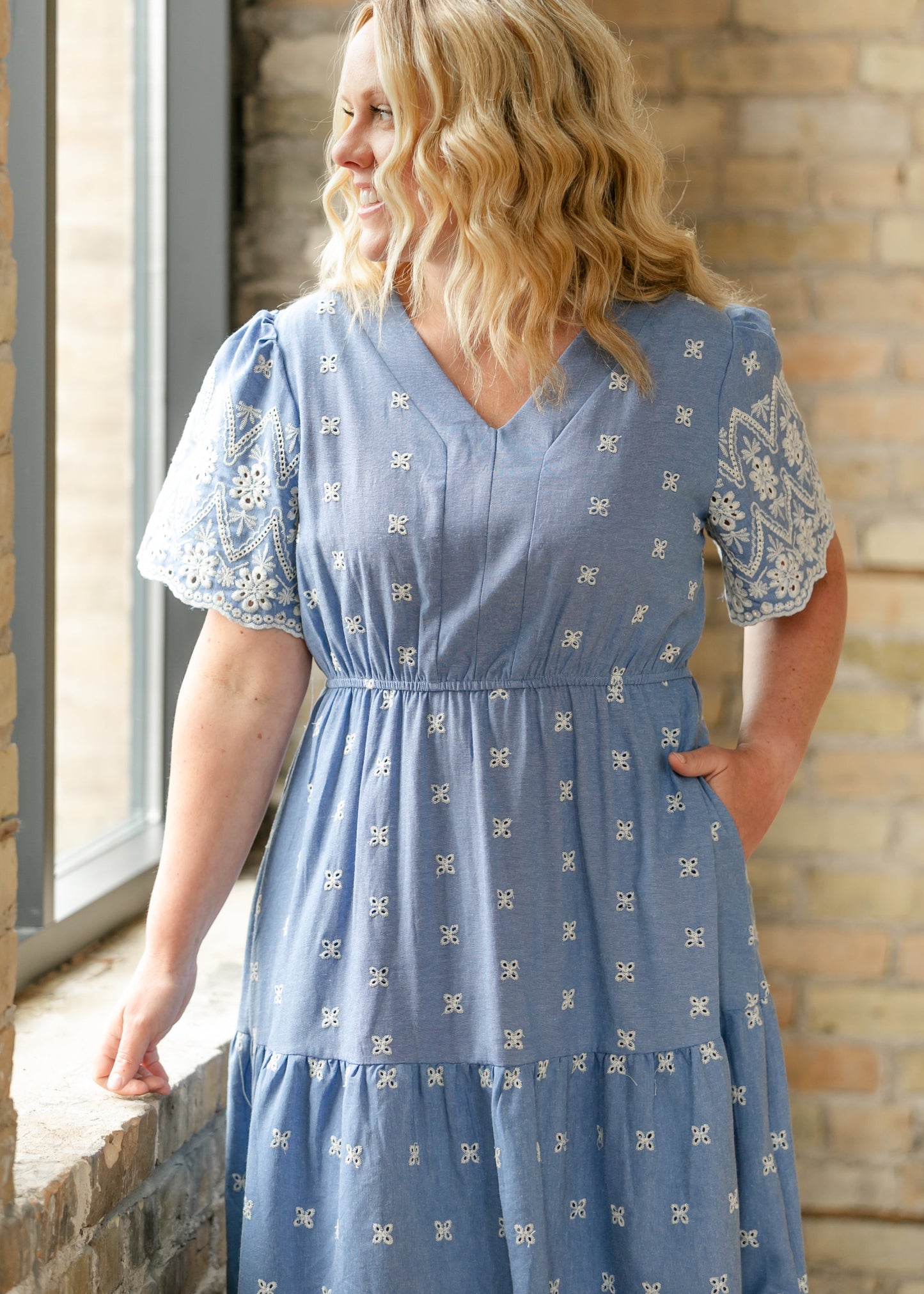 Floral Embroidered Border Detail Dress FF Dresses