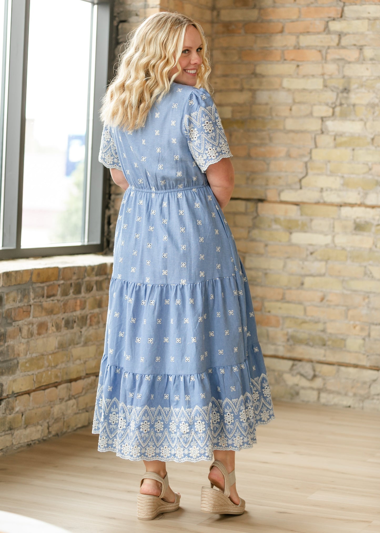 Floral Embroidered Border Detail Dress FF Dresses