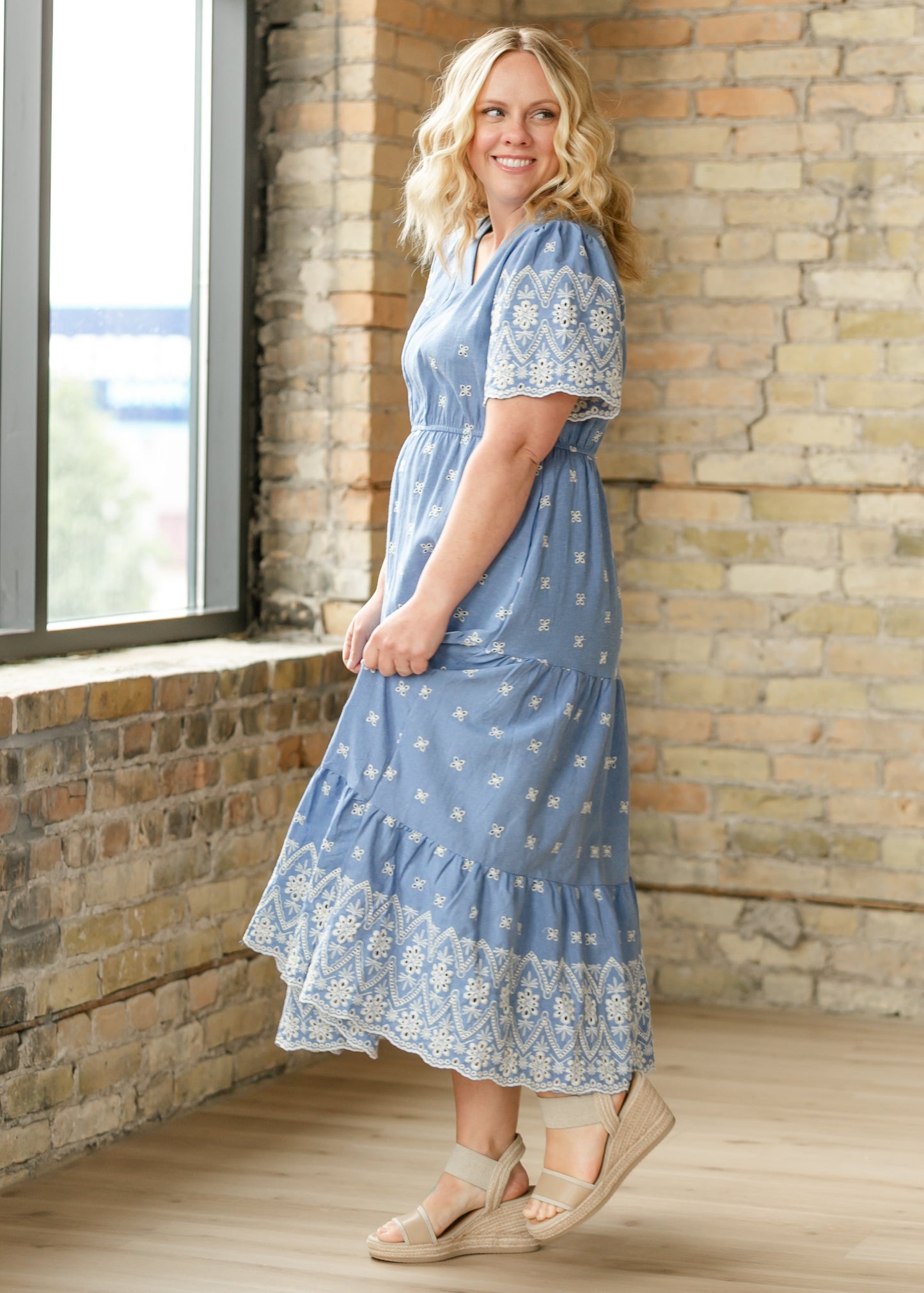Floral Embroidered Border Detail Dress FF Dresses