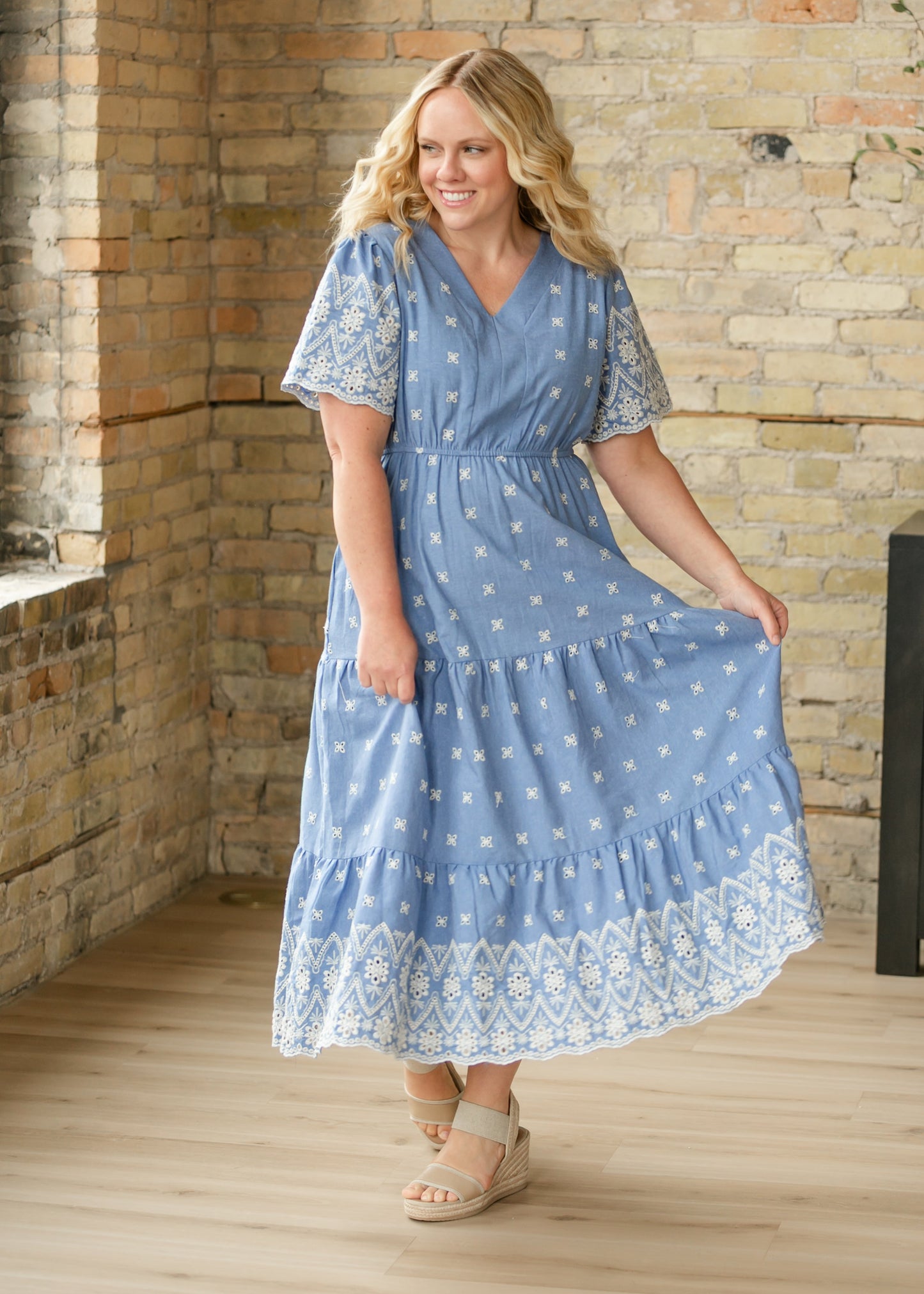 Floral Embroidered Border Detail Dress FF Dresses