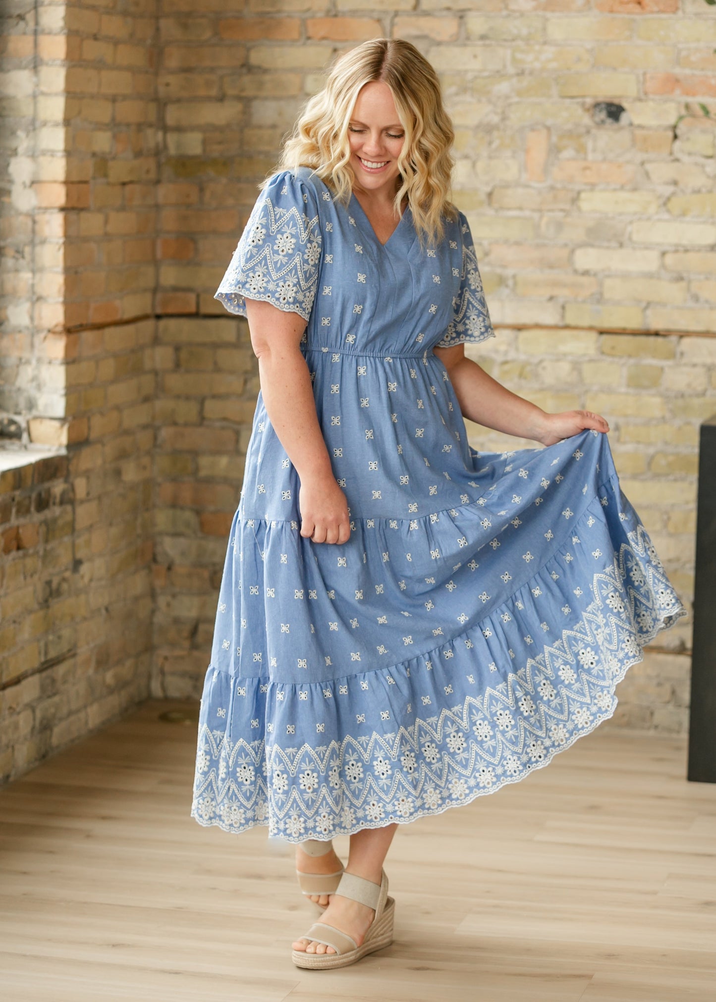 Floral Embroidered Border Detail Dress FF Dresses