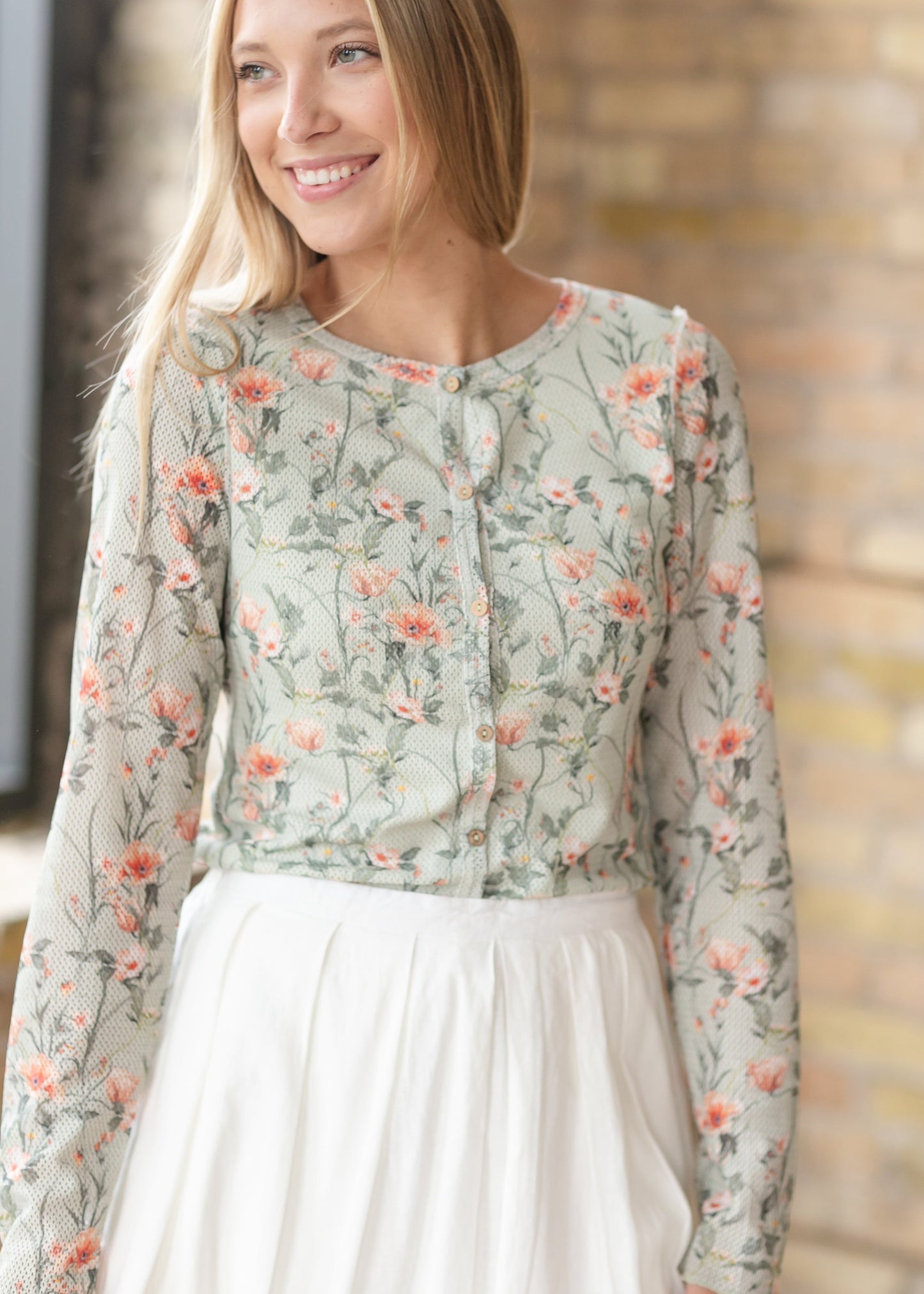 Floral Mesh Button Cardigan FF Layering Essentials