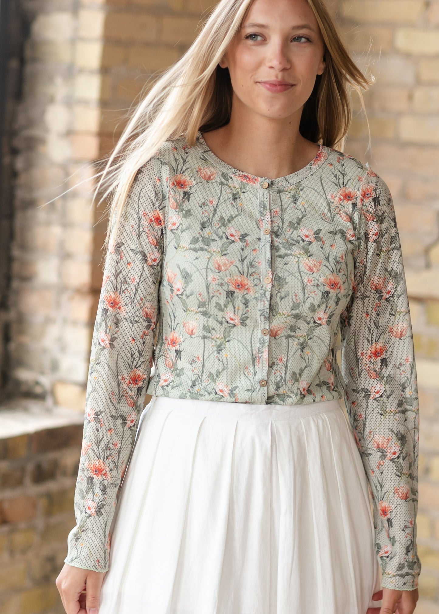 Floral Mesh Button Cardigan FF Layering Essentials