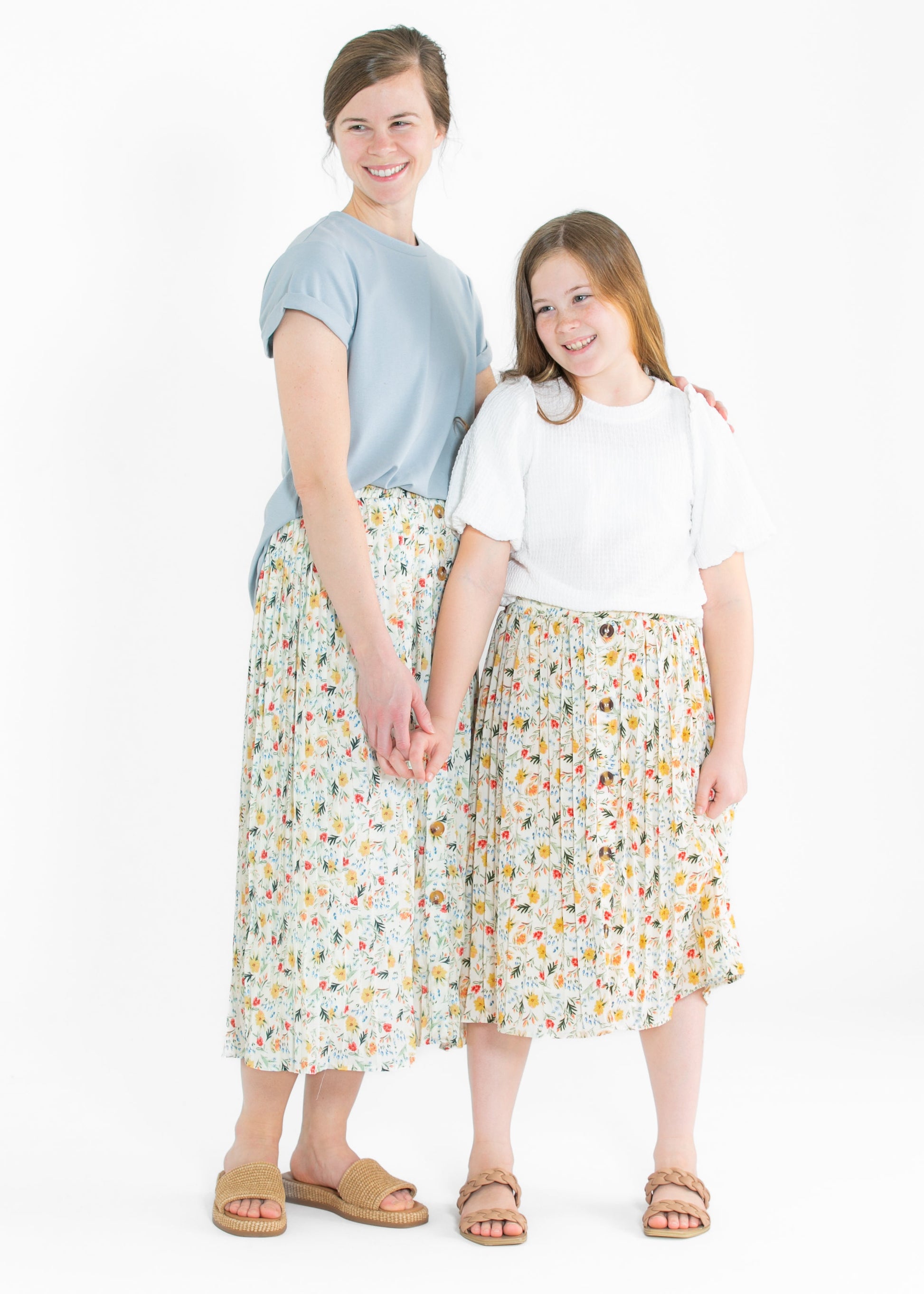 Floral Print Pleated Button Front Midi Skirt FF Skirts