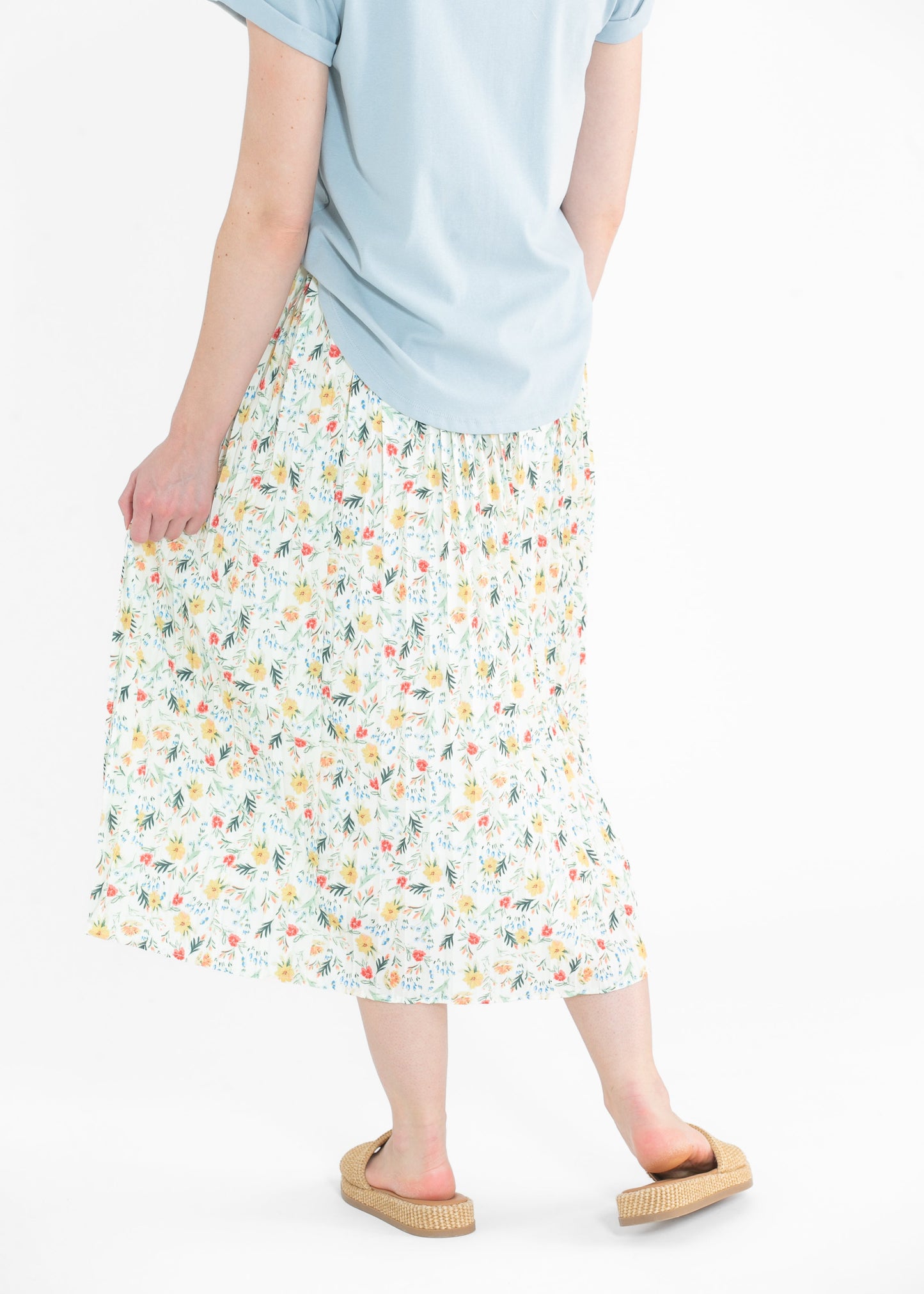 Floral Print Pleated Button Front Midi Skirt FF Skirts