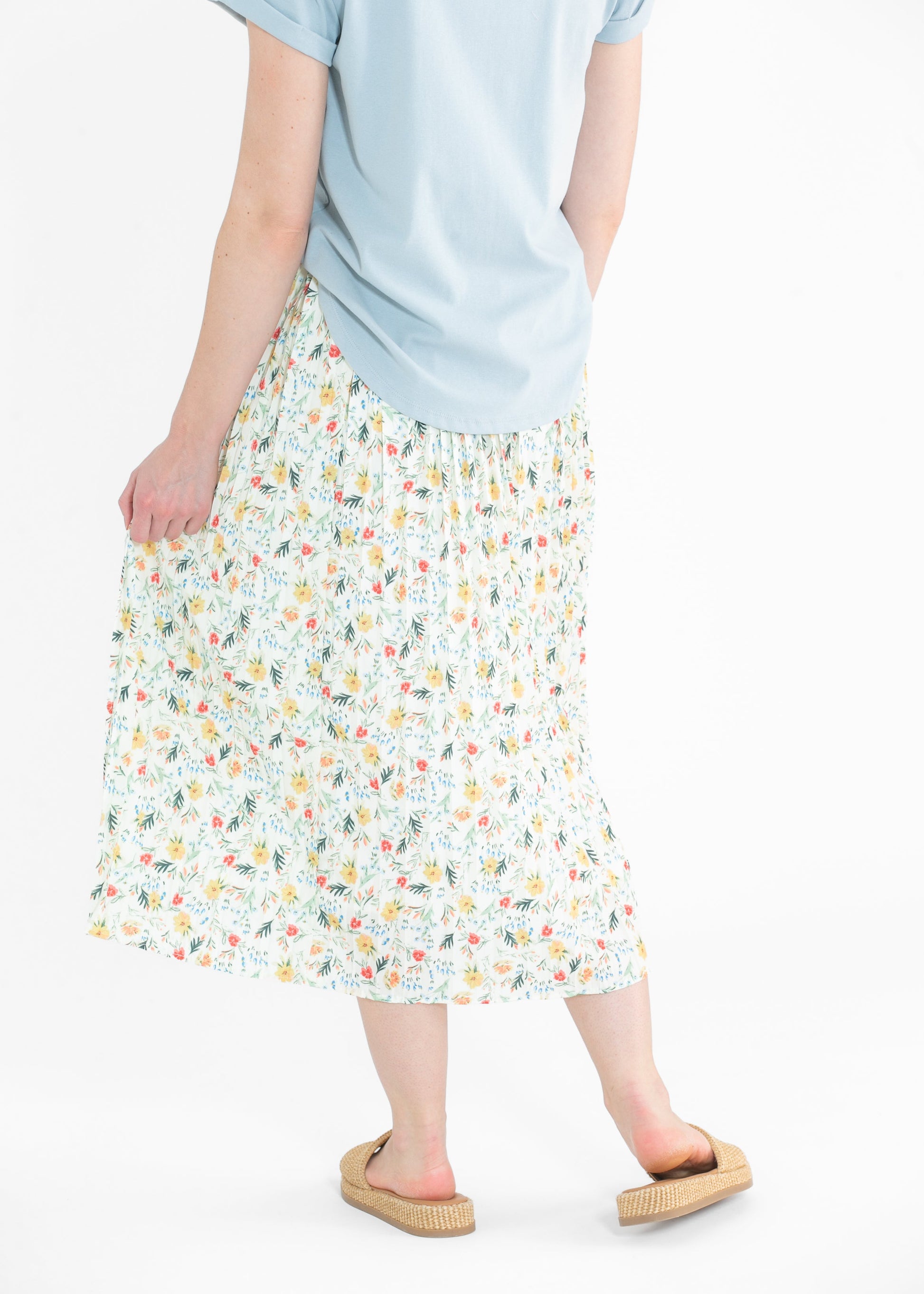 Floral Print Pleated Button Front Midi Skirt FF Skirts