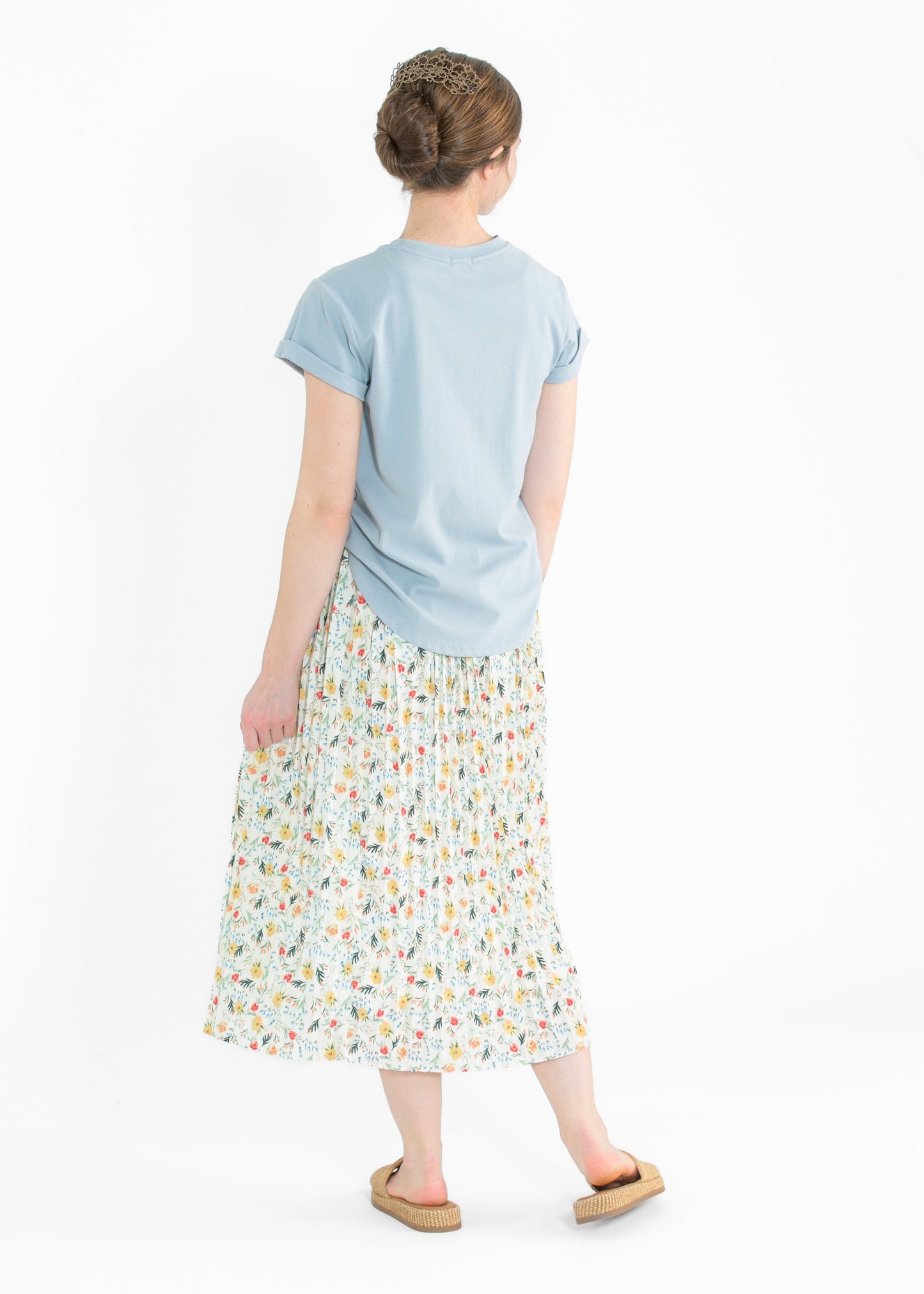 Floral Print Pleated Button Front Midi Skirt FF Skirts