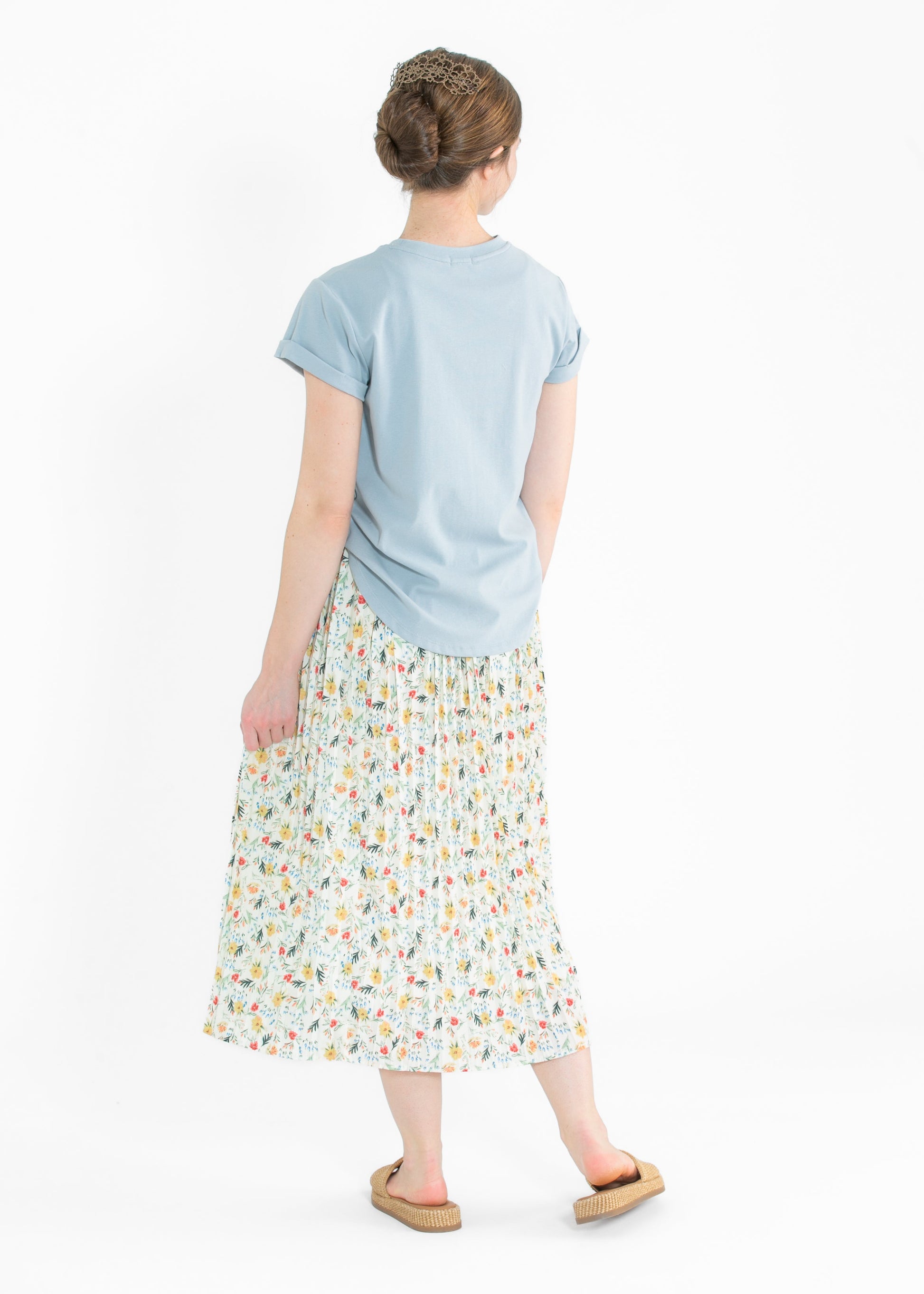 Floral Print Pleated Button Front Midi Skirt FF Skirts