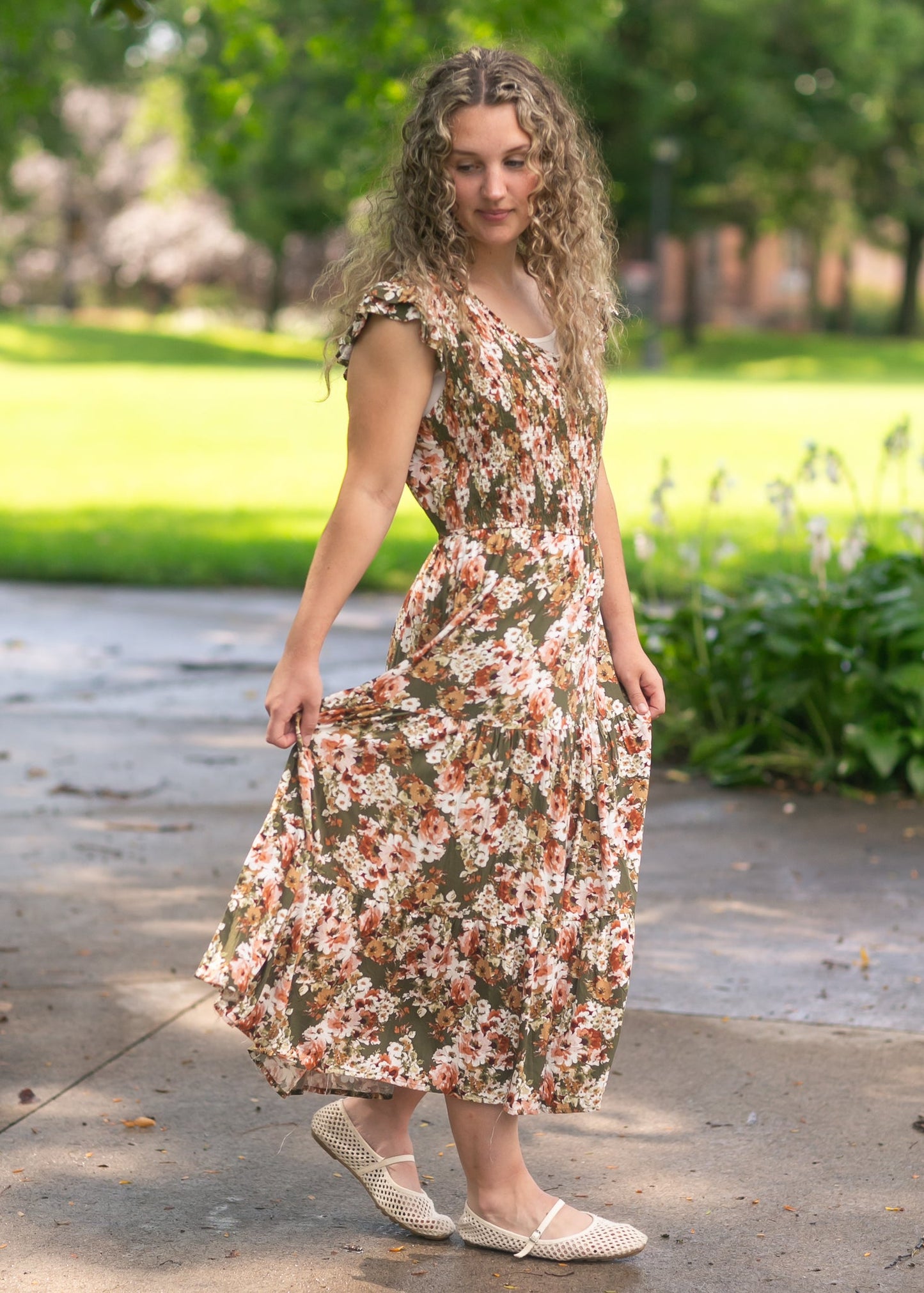 Floral Smocked V-Neck Dress FF Dresses