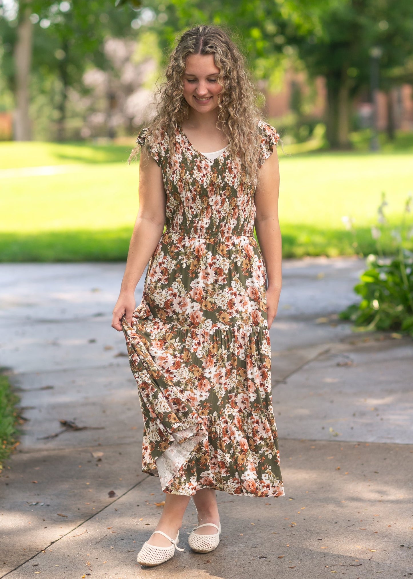 Floral Smocked V-Neck Dress FF Dresses