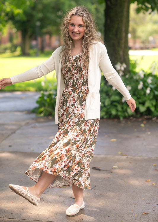 Floral Smocked V-Neck Dress FF Dresses