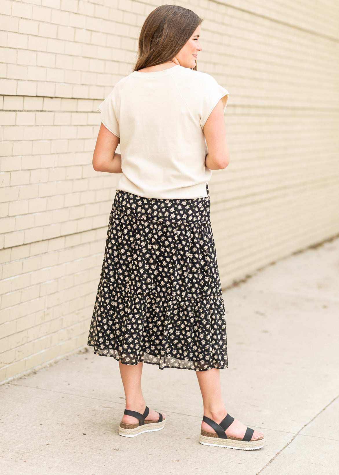 Floral Smocked Waist Midi Skirt Skirts