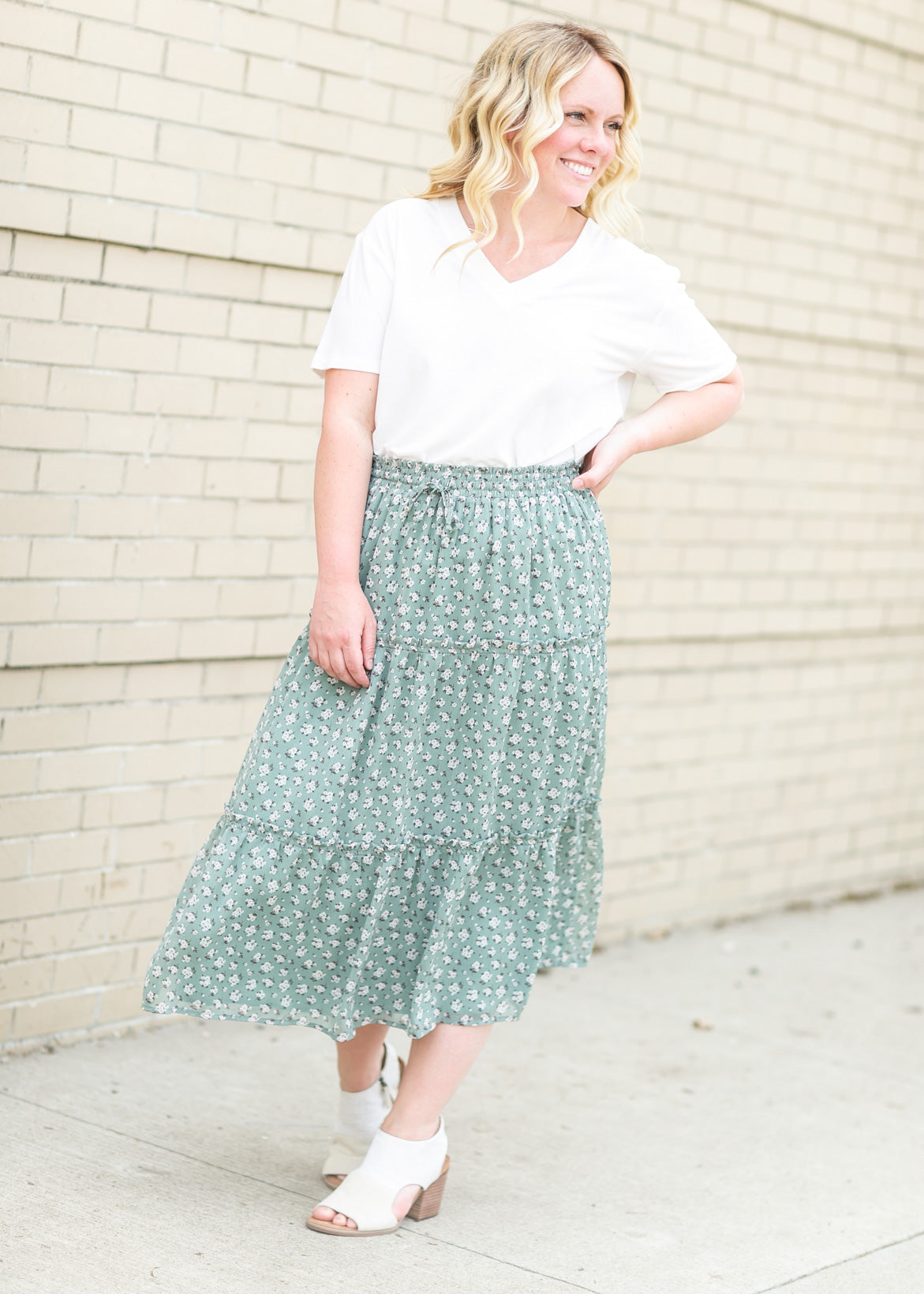 Floral Smocked Waist Midi Skirt Skirts