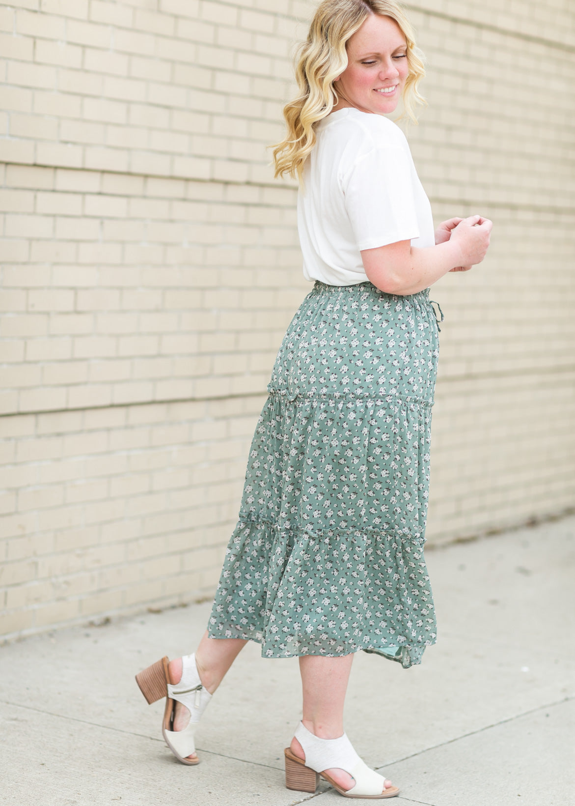 Floral Smocked Waist Midi Skirt Skirts