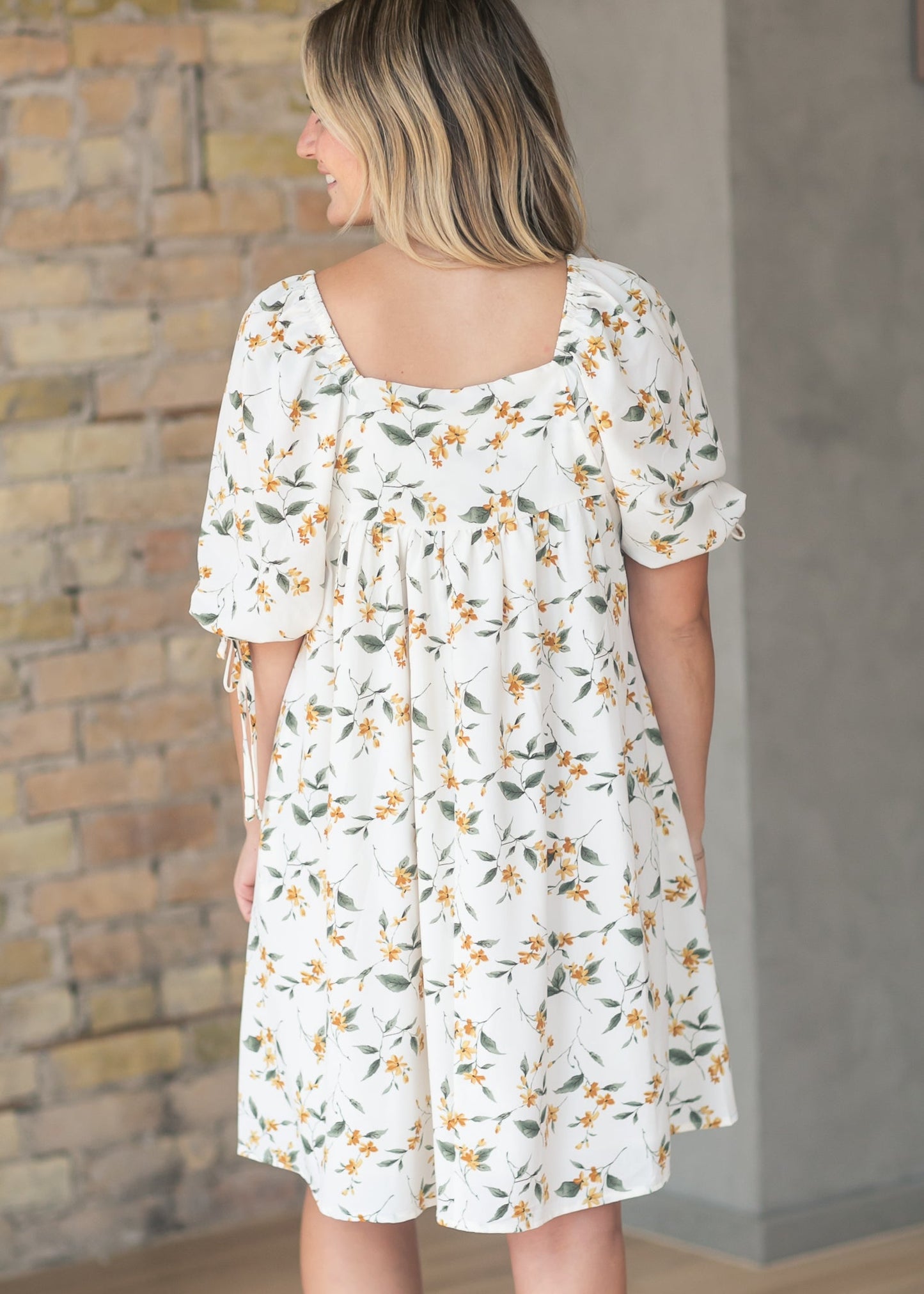 Floral Square Neck Tie Sleeve Dress FF Dresses