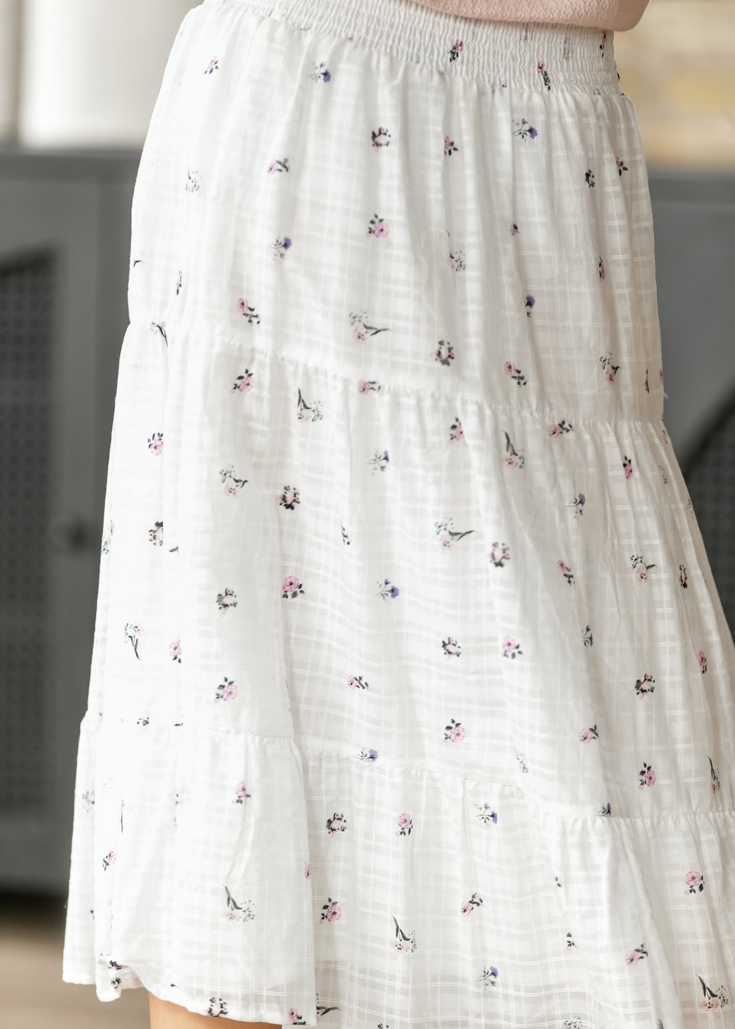 Floral Tiered Smocked Waist Midi Skirt FF Skirts