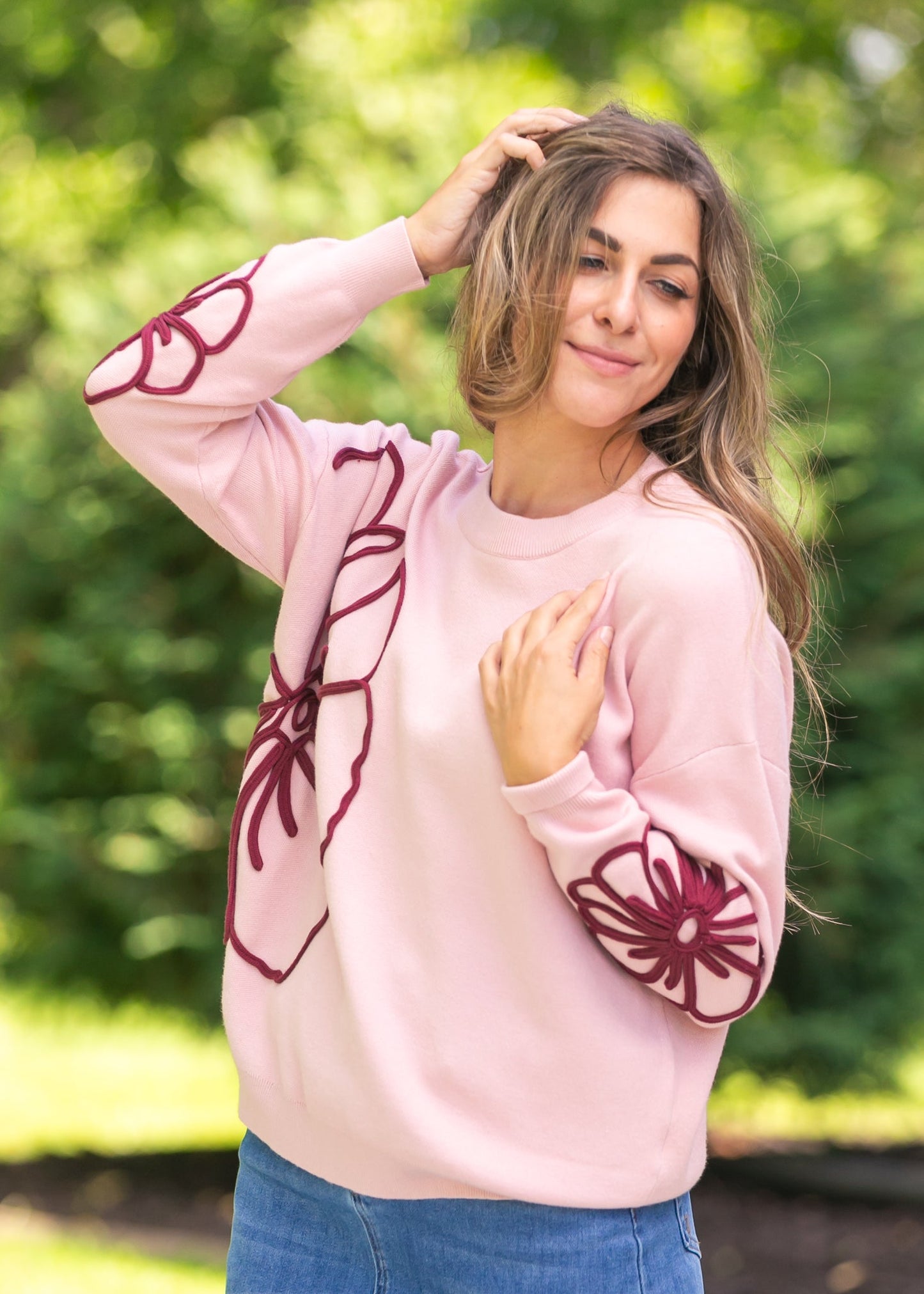 Flower Detail Knit Sweater FF Tops