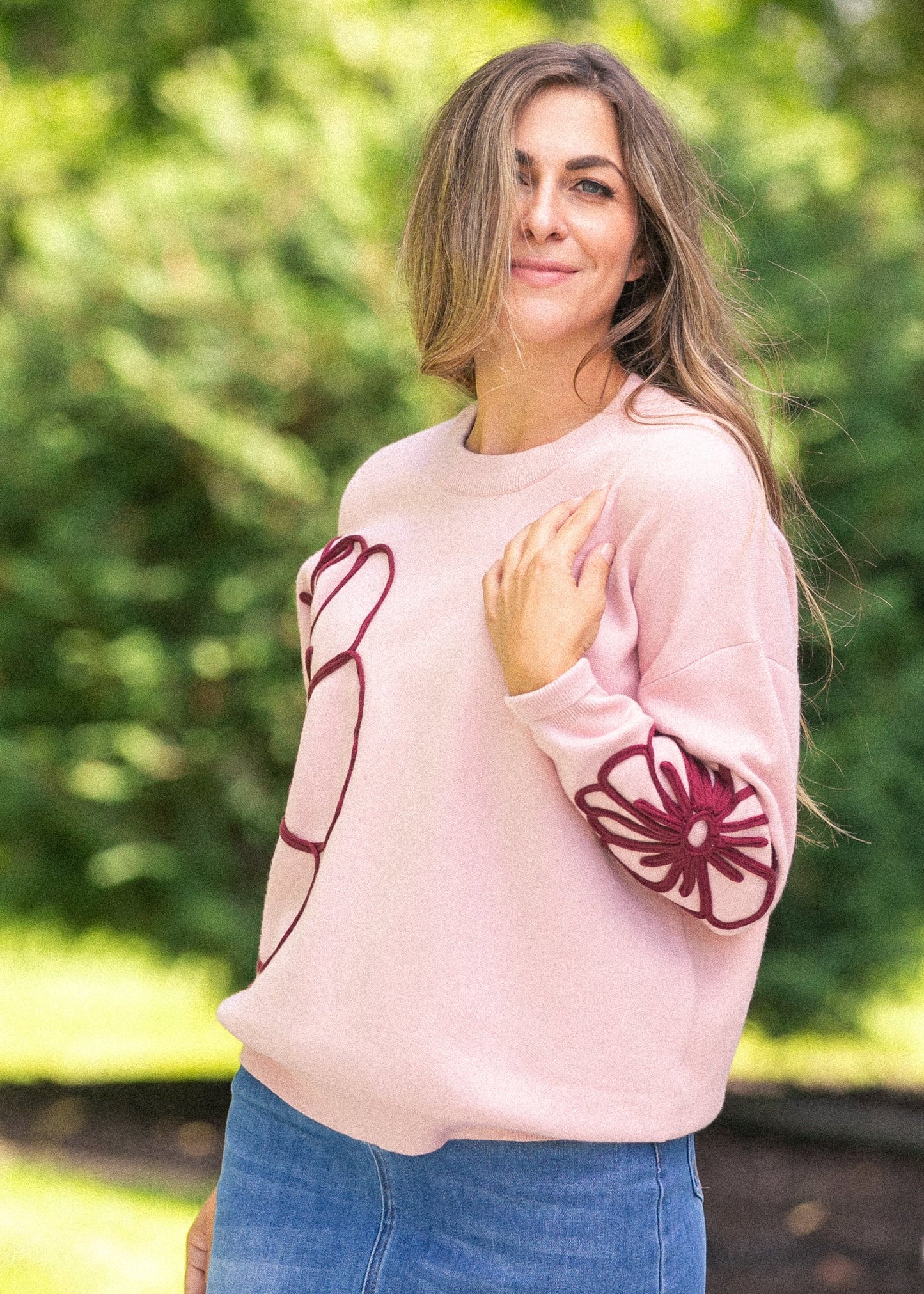 Flower Detail Knit Sweater FF Tops