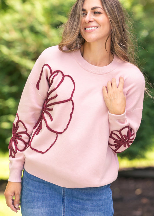 Flower Detail Knit Sweater FF Tops