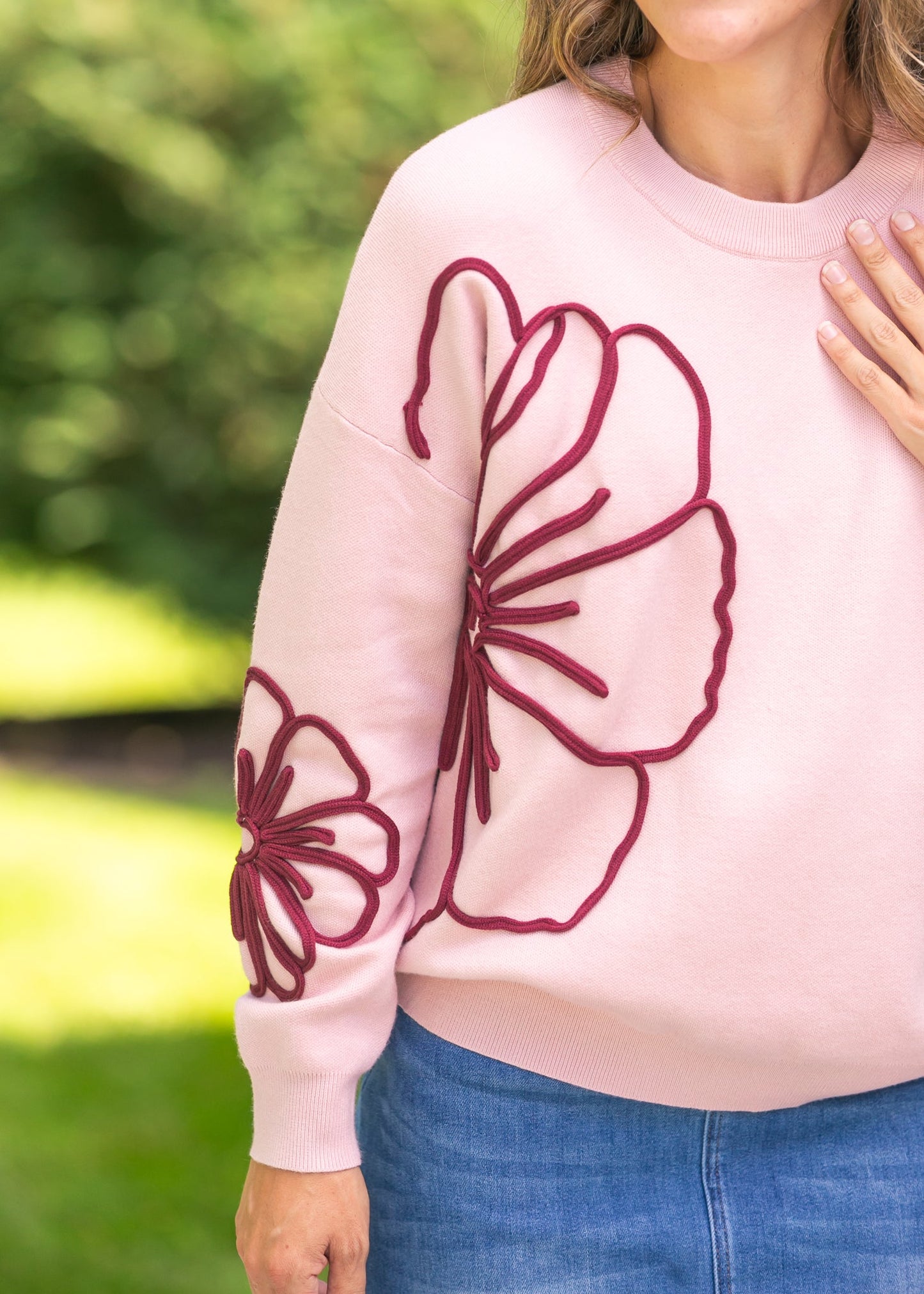 Flower Detail Knit Sweater FF Tops