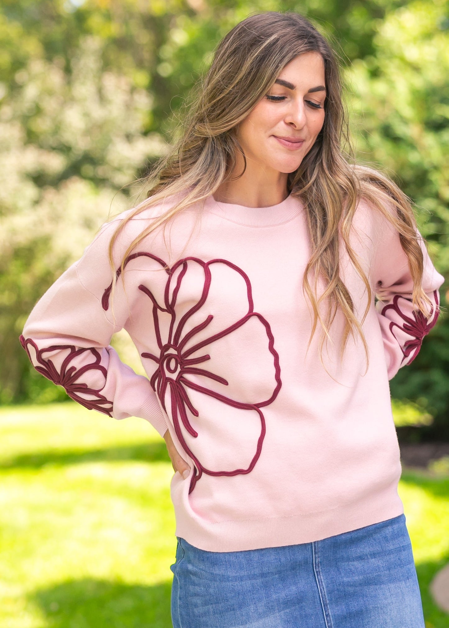Flower Detail Knit Sweater FF Tops