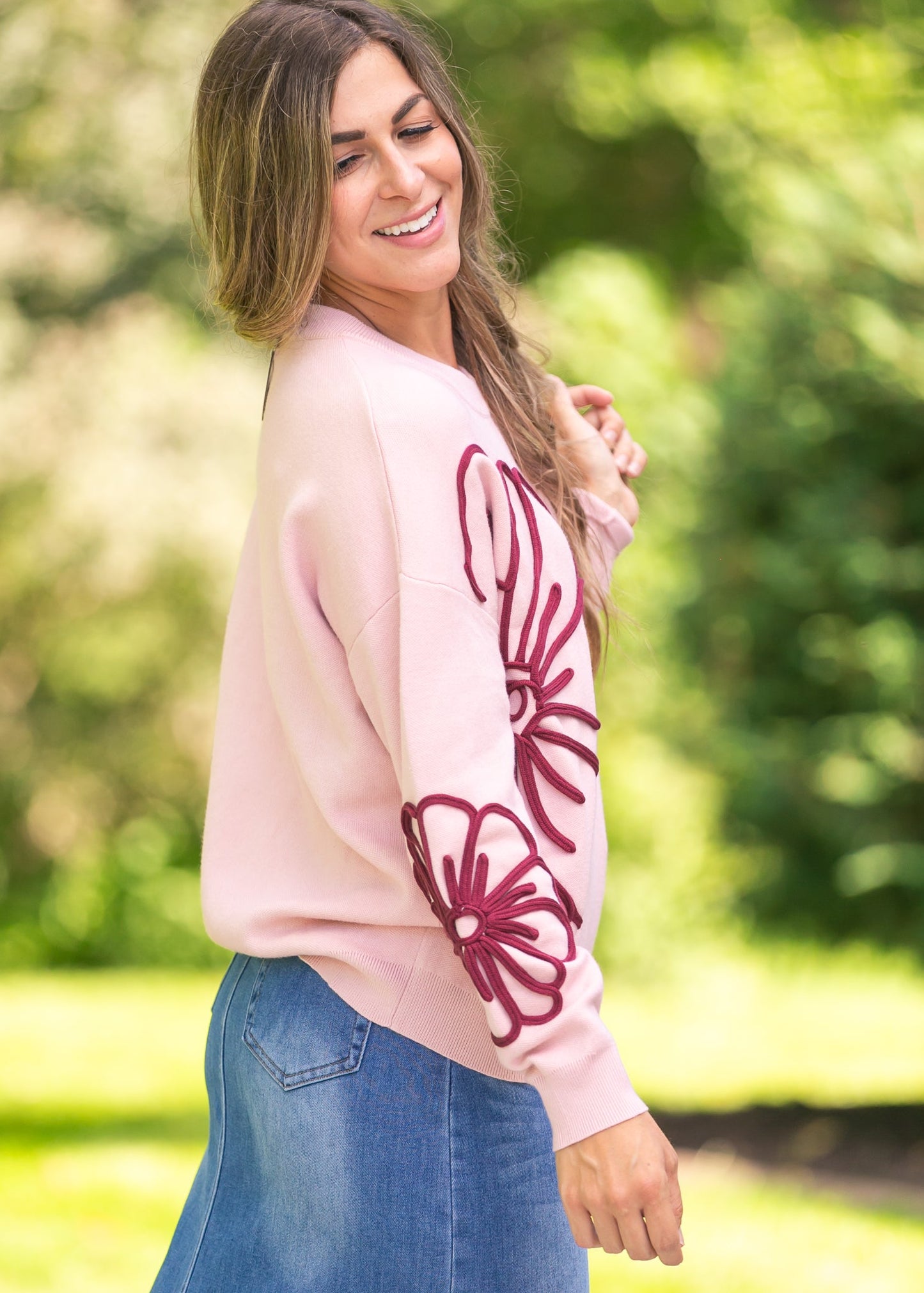 Flower Detail Knit Sweater FF Tops