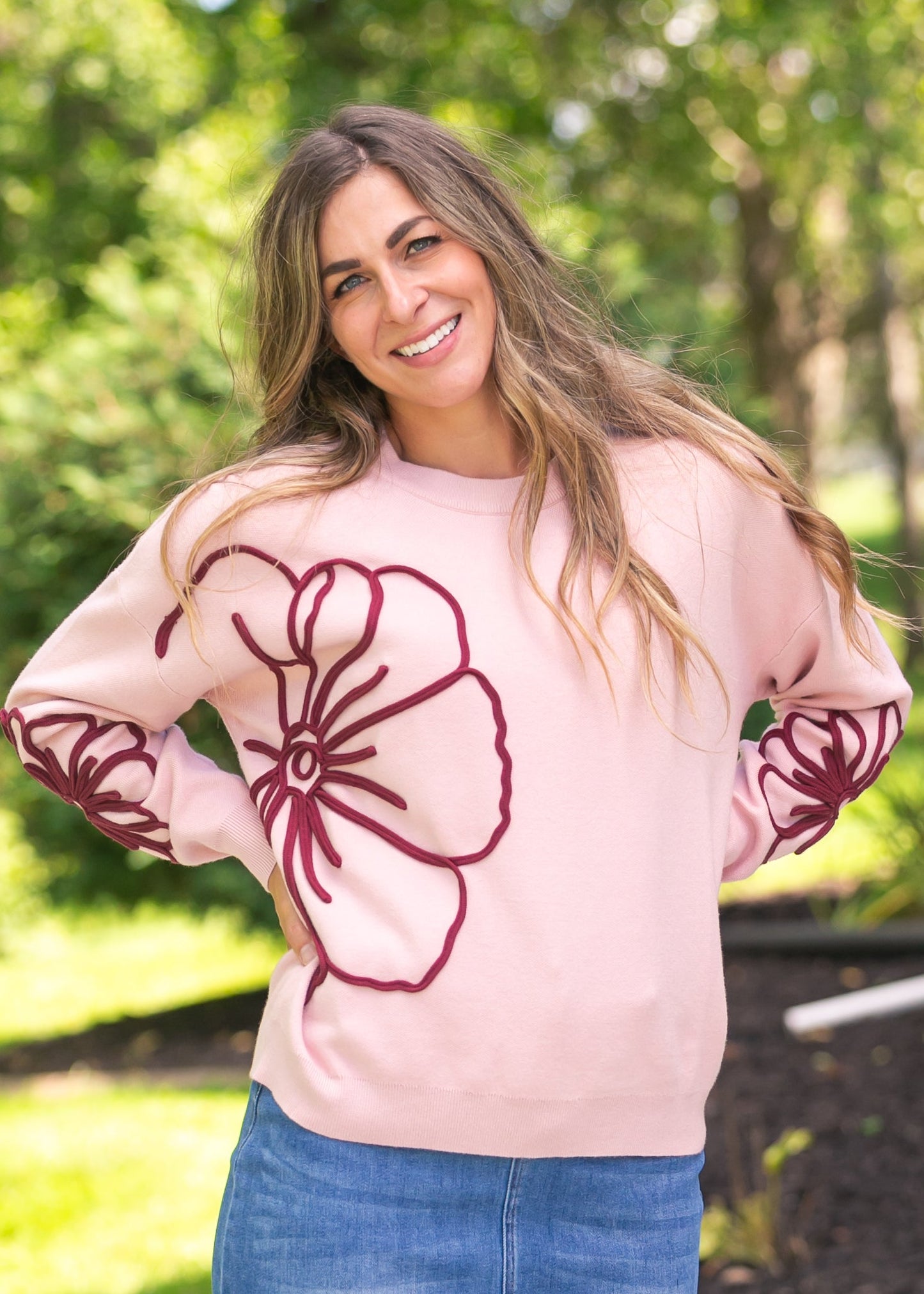 Flower Detail Knit Sweater FF Tops