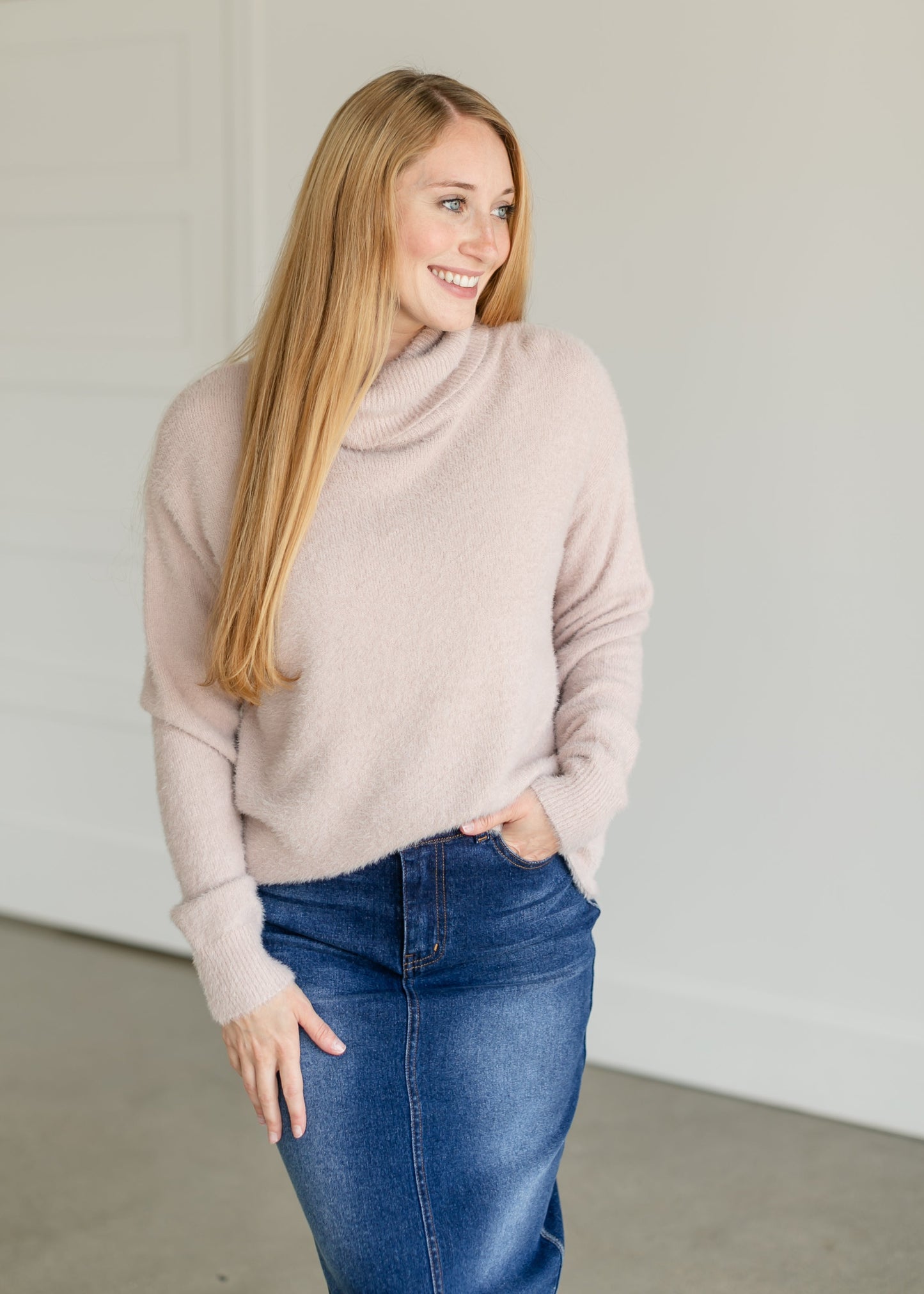 Fuzzy Turtleneck Pullover Sweater FF Tops