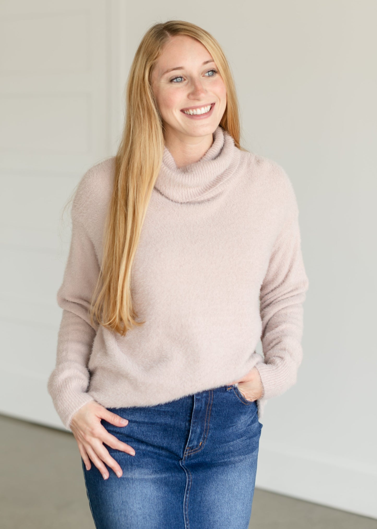 Fuzzy Turtleneck Pullover Sweater FF Tops