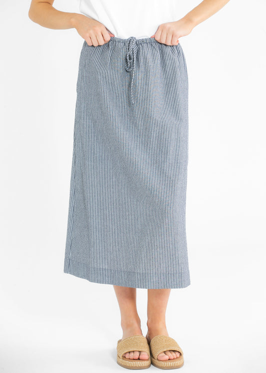 Genevieve Striped Seersucker Midi Skirt FF Skirts