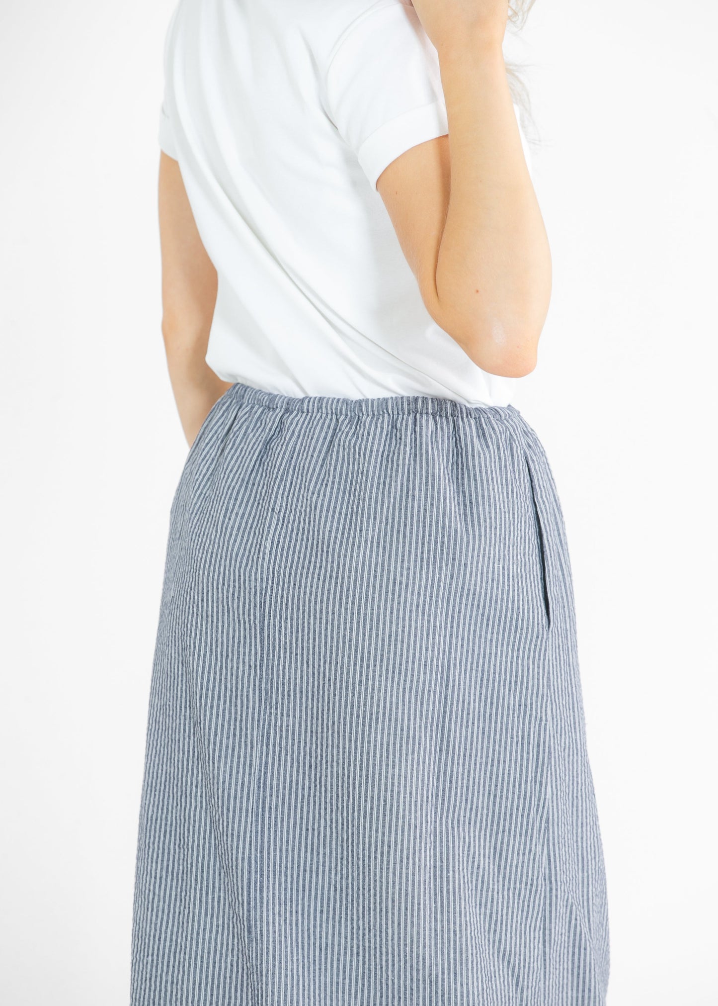 Genevieve Striped Seersucker Midi Skirt FF Skirts