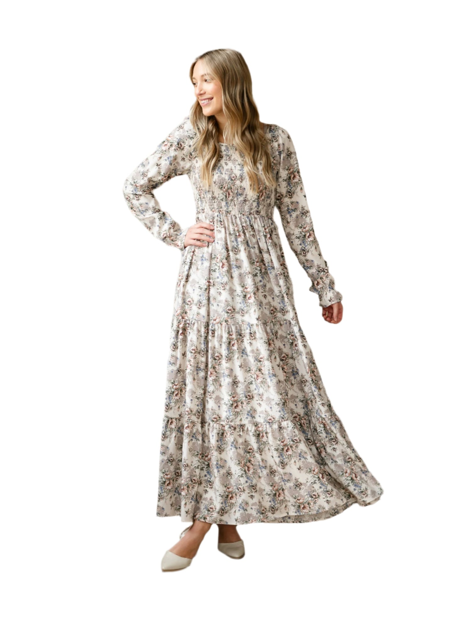 Gia Smocked Long Sleeve Maxi Dress IC Dresses