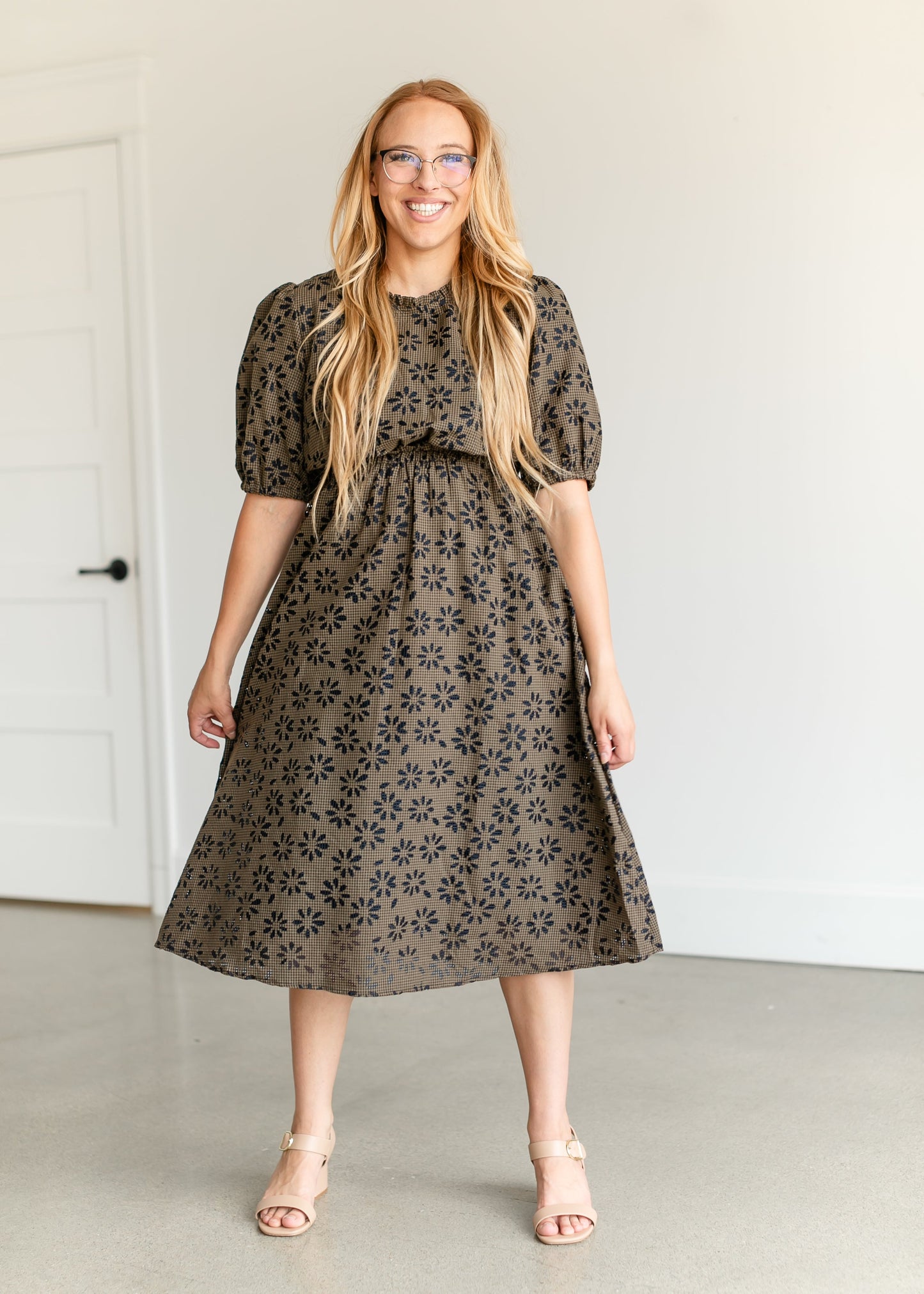 Gingham Floral Cutout Midi Dress FF Dresses