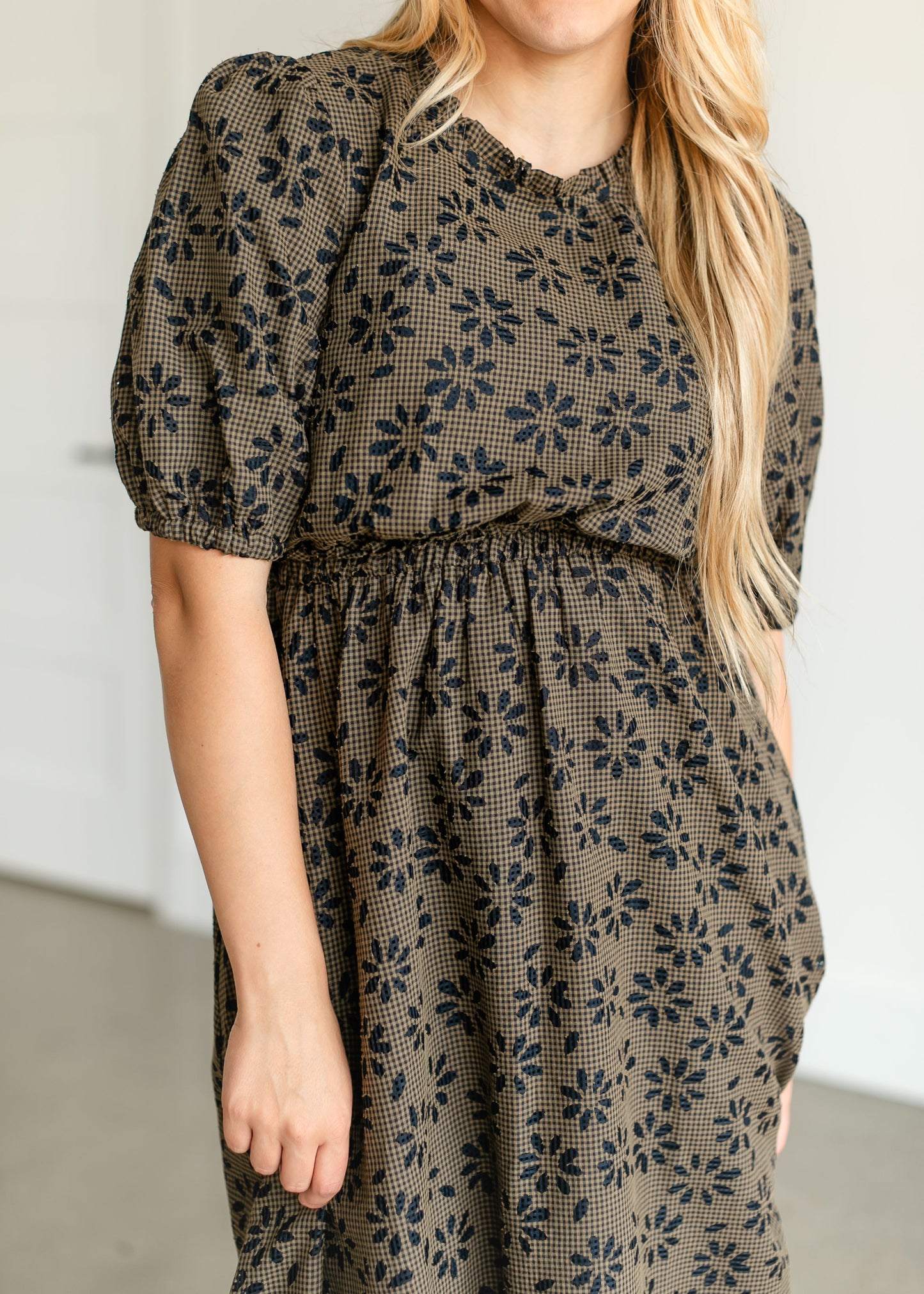 Gingham Floral Cutout Midi Dress FF Dresses