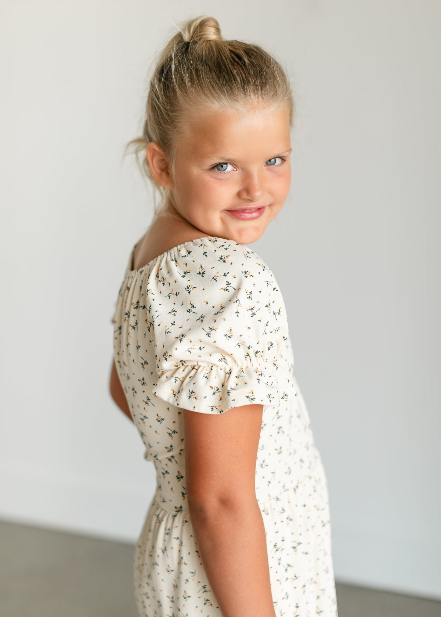 Girl's Aubriel Floral Puff Sleeve Midi Dress IC Girls