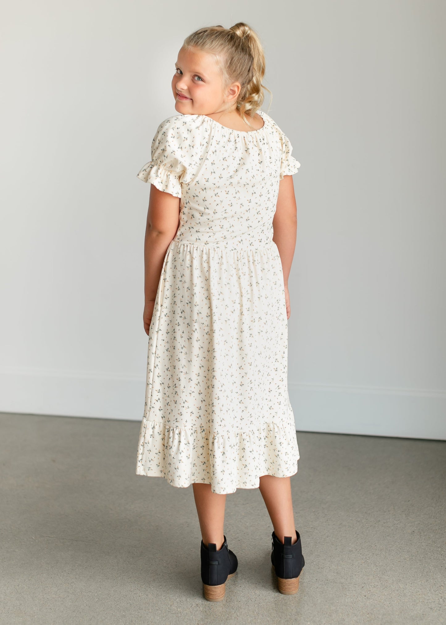 Girl's Aubriel Floral Puff Sleeve Midi Dress IC Girls
