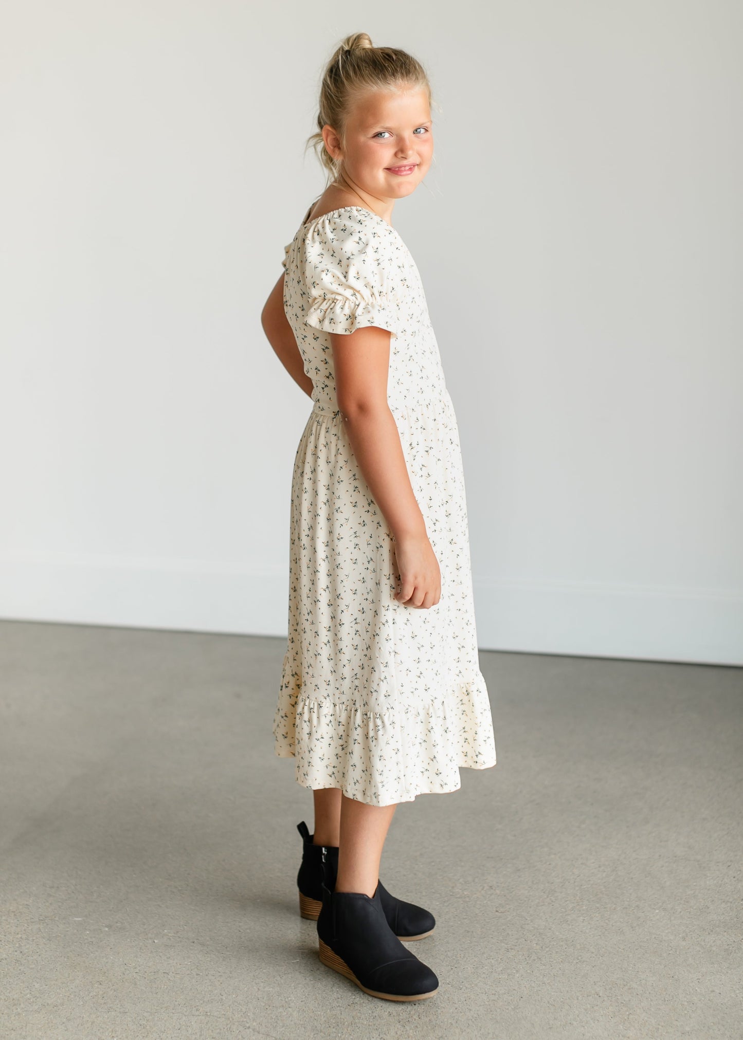 Girl's Aubriel Floral Puff Sleeve Midi Dress IC Girls