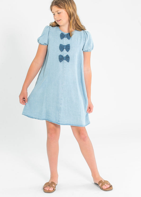 Girl's Chambray Bow Detail Dress FF Girls