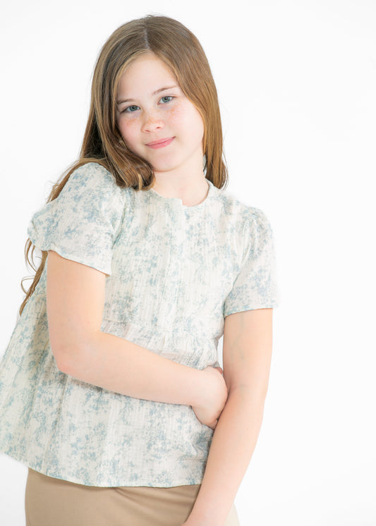 Girl's Cloud Print Gauze Peplum Top FF Girls