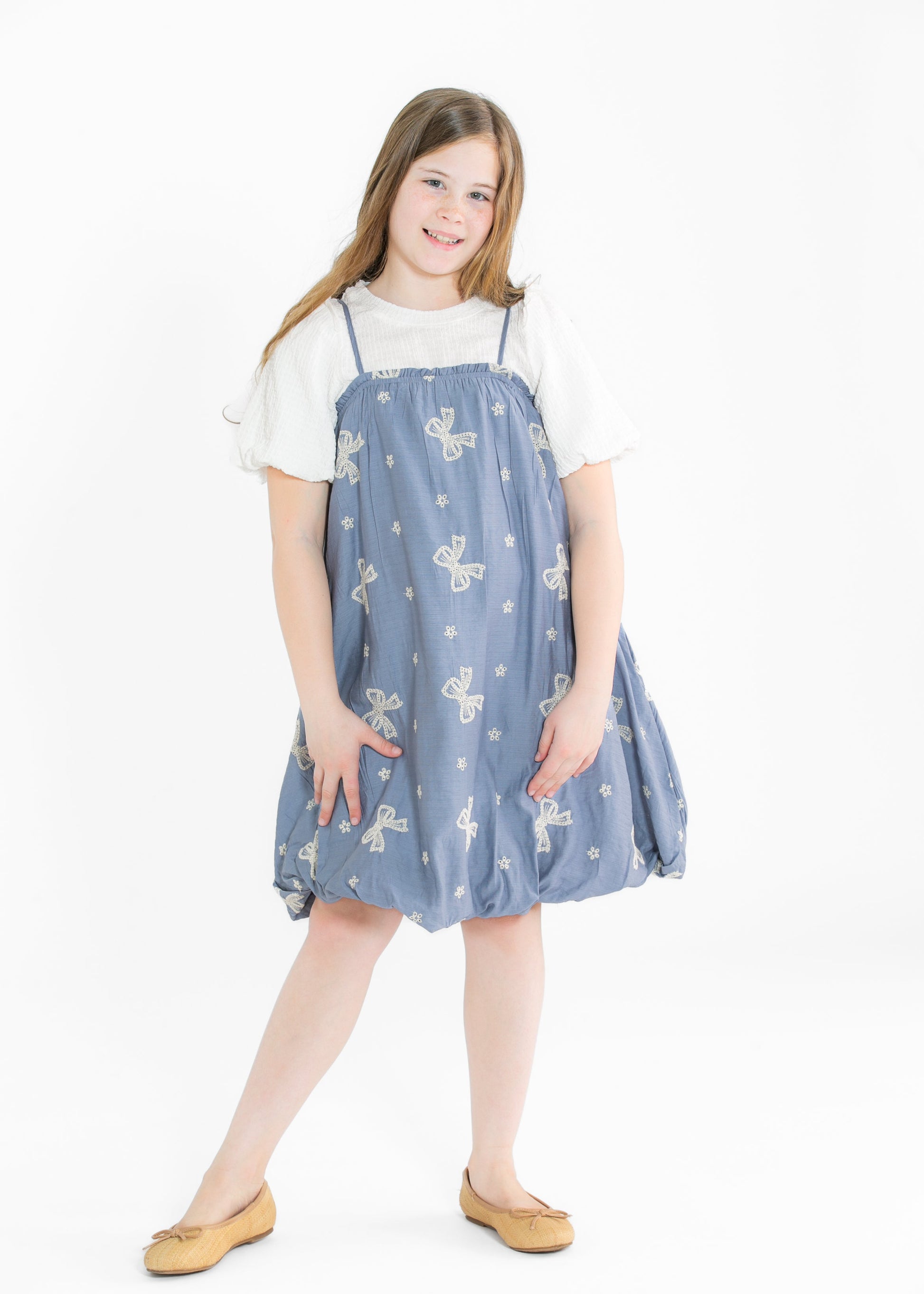 Girl's Crinkled Puff Sleeve Knit Top FF Girls