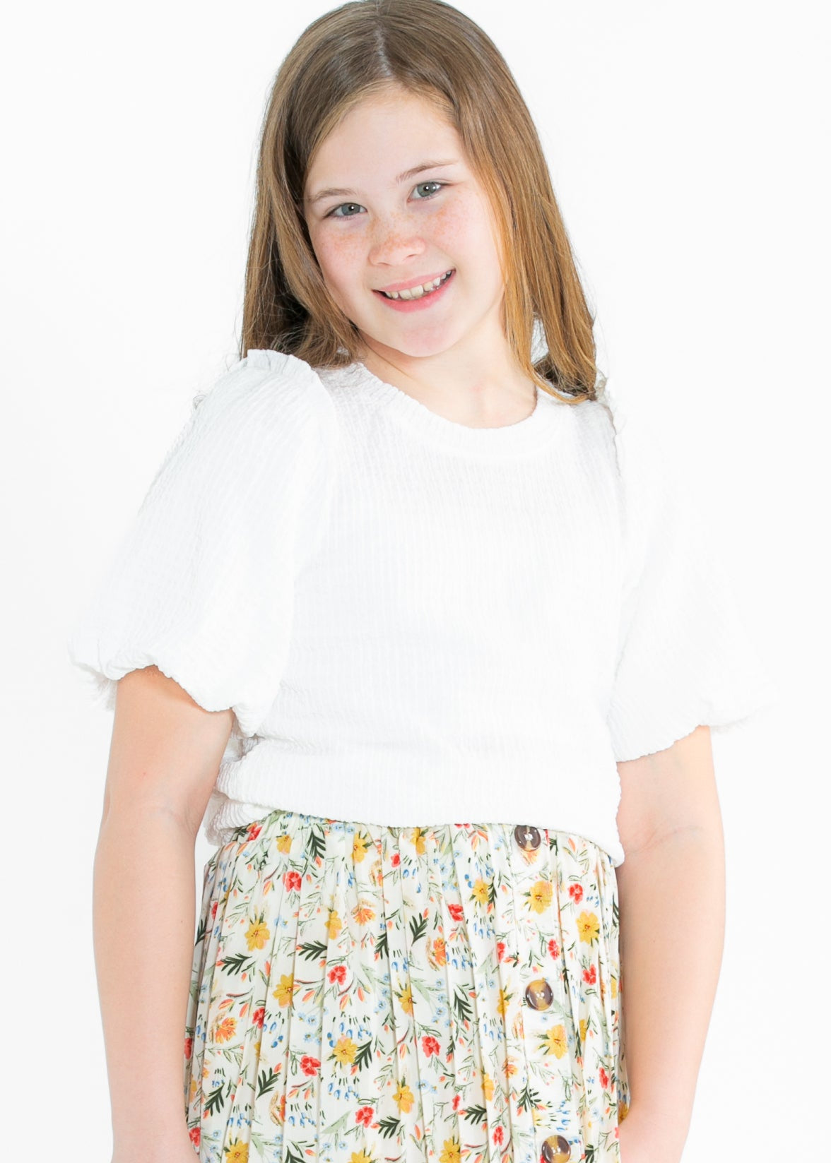 Girl's Crinkled Puff Sleeve Knit Top FF Girls