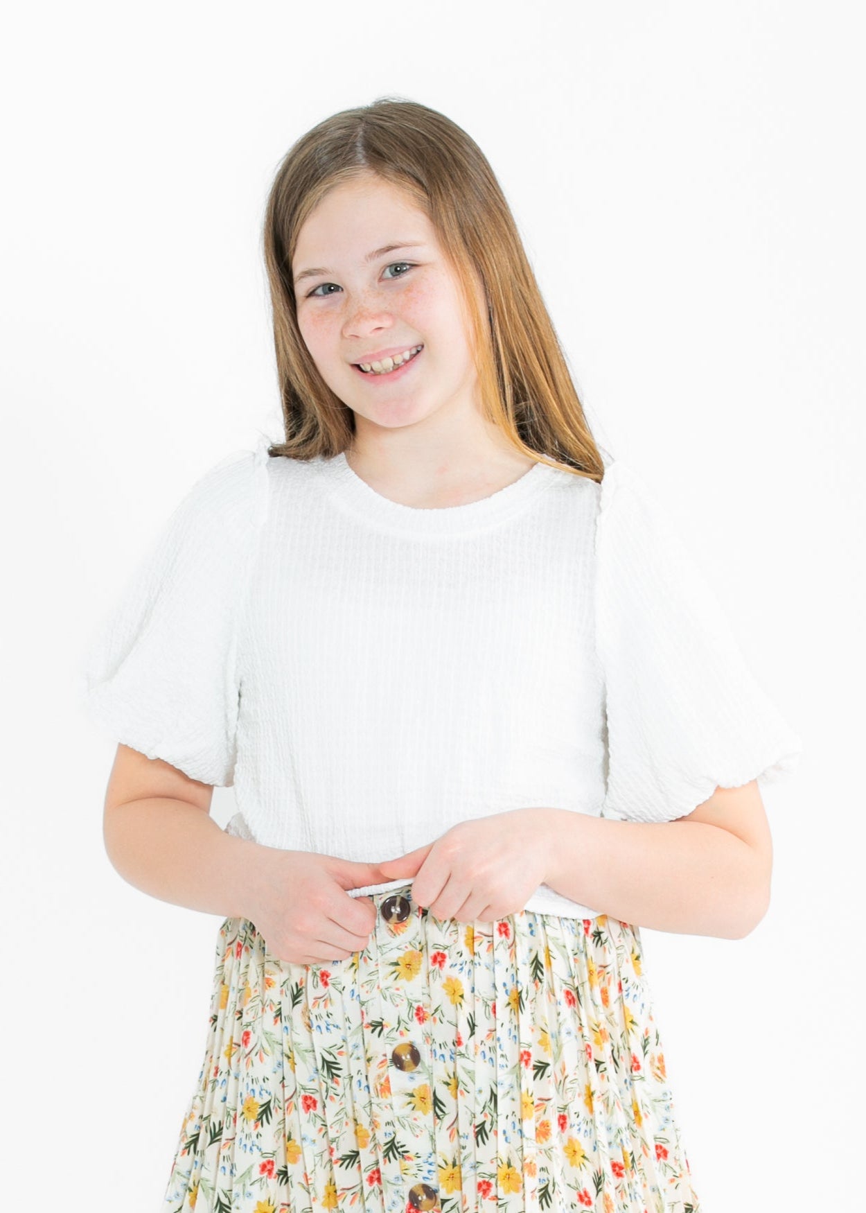 Girl's Crinkled Puff Sleeve Knit Top FF Girls