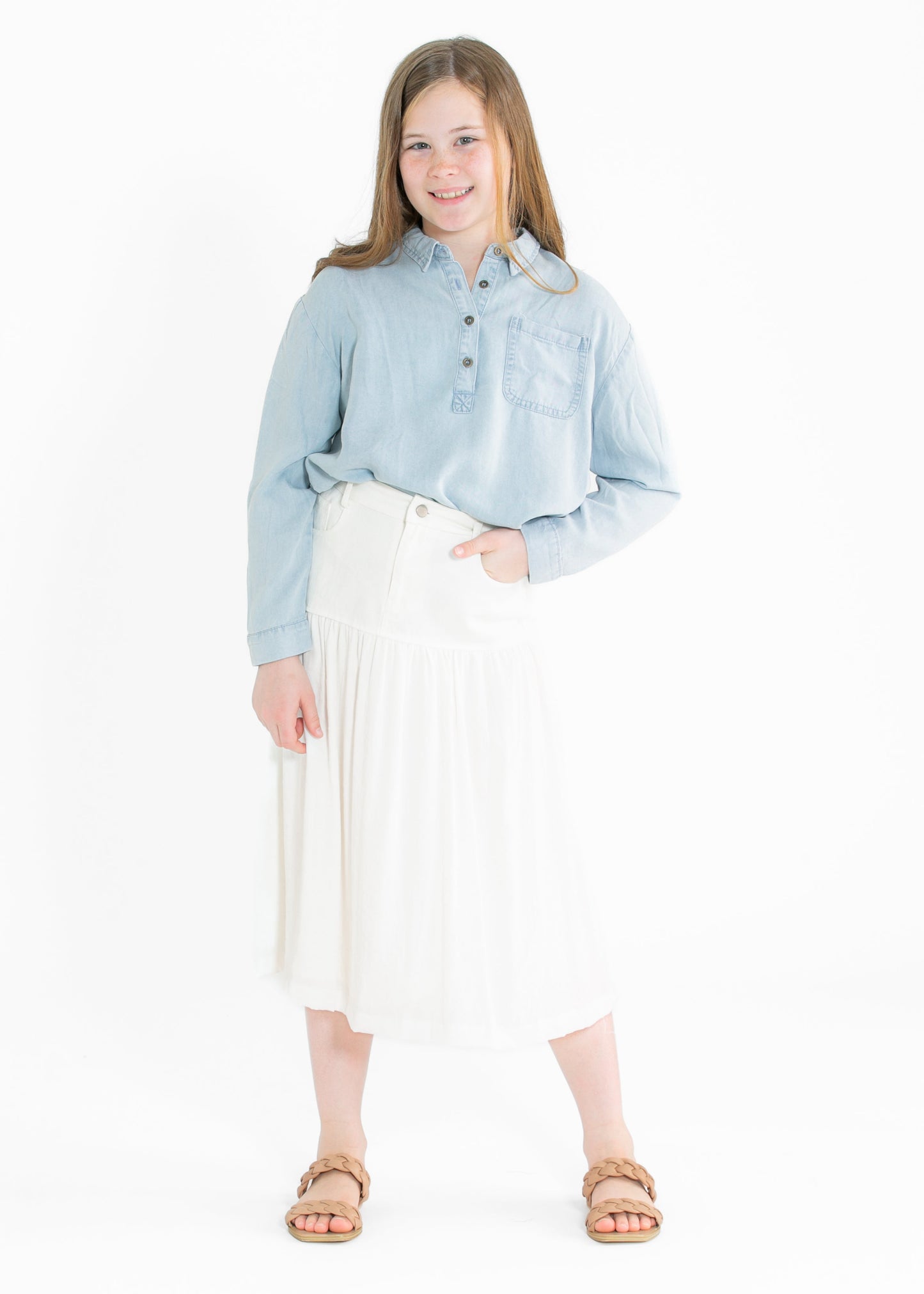 Girl's Mix Media Denim Midi Skirt FF Girls