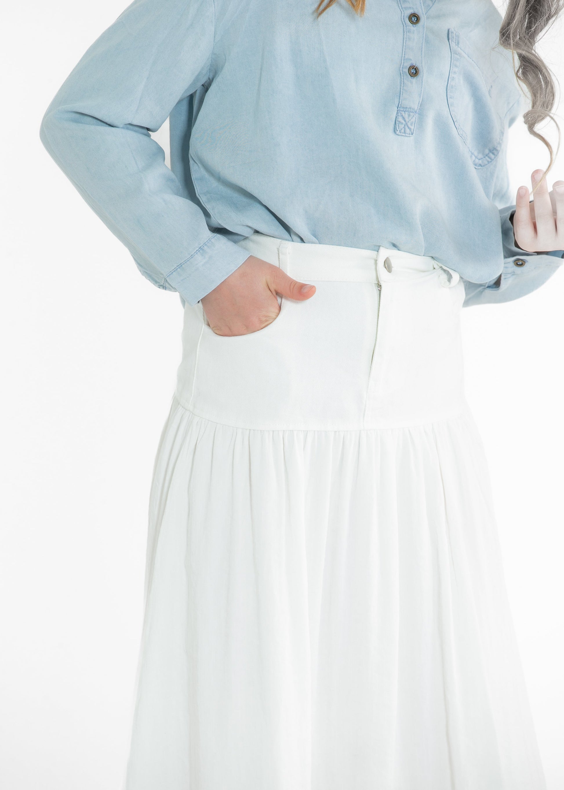 Girl's Mix Media Denim Midi Skirt FF Girls