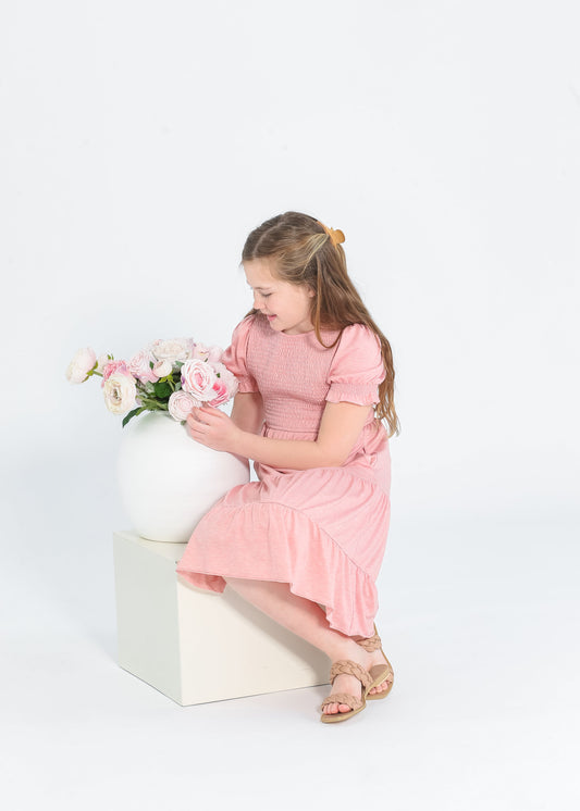 Girl's Penelope Smocked Bodice Puffed Sleeve Midi Dress IC Girls