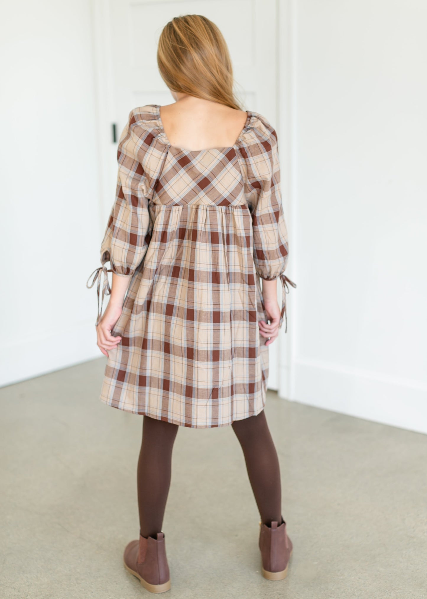 Girl's Plaid Square Neck Midi Dress FF Girls
