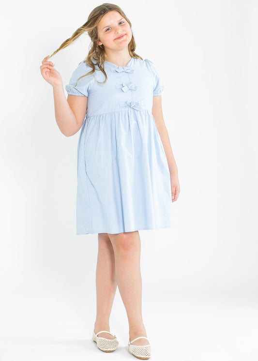 Girl's Ribbon Detailed Puff Sleeve Dress FF Girls